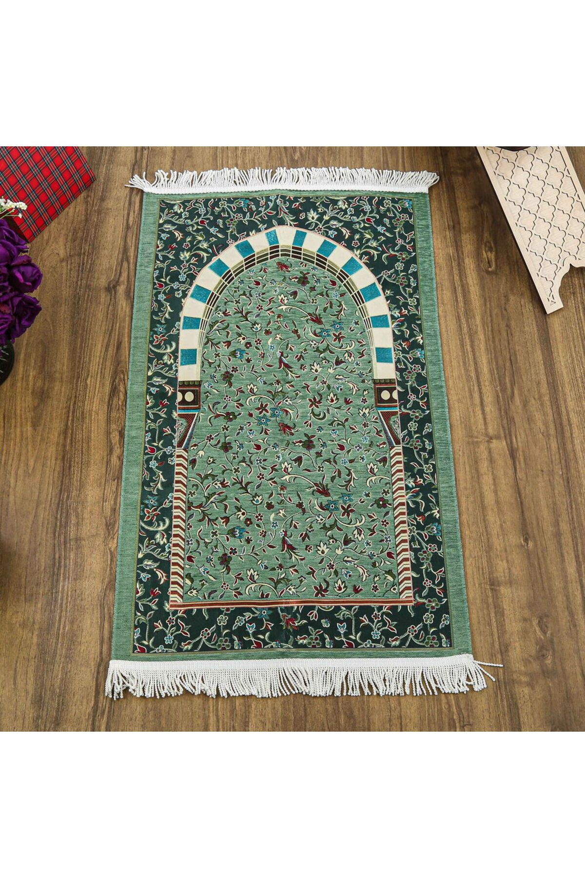 İkranur Ravza Lüks Şönil Seccade Yeşil (68x120cm) 650 gr