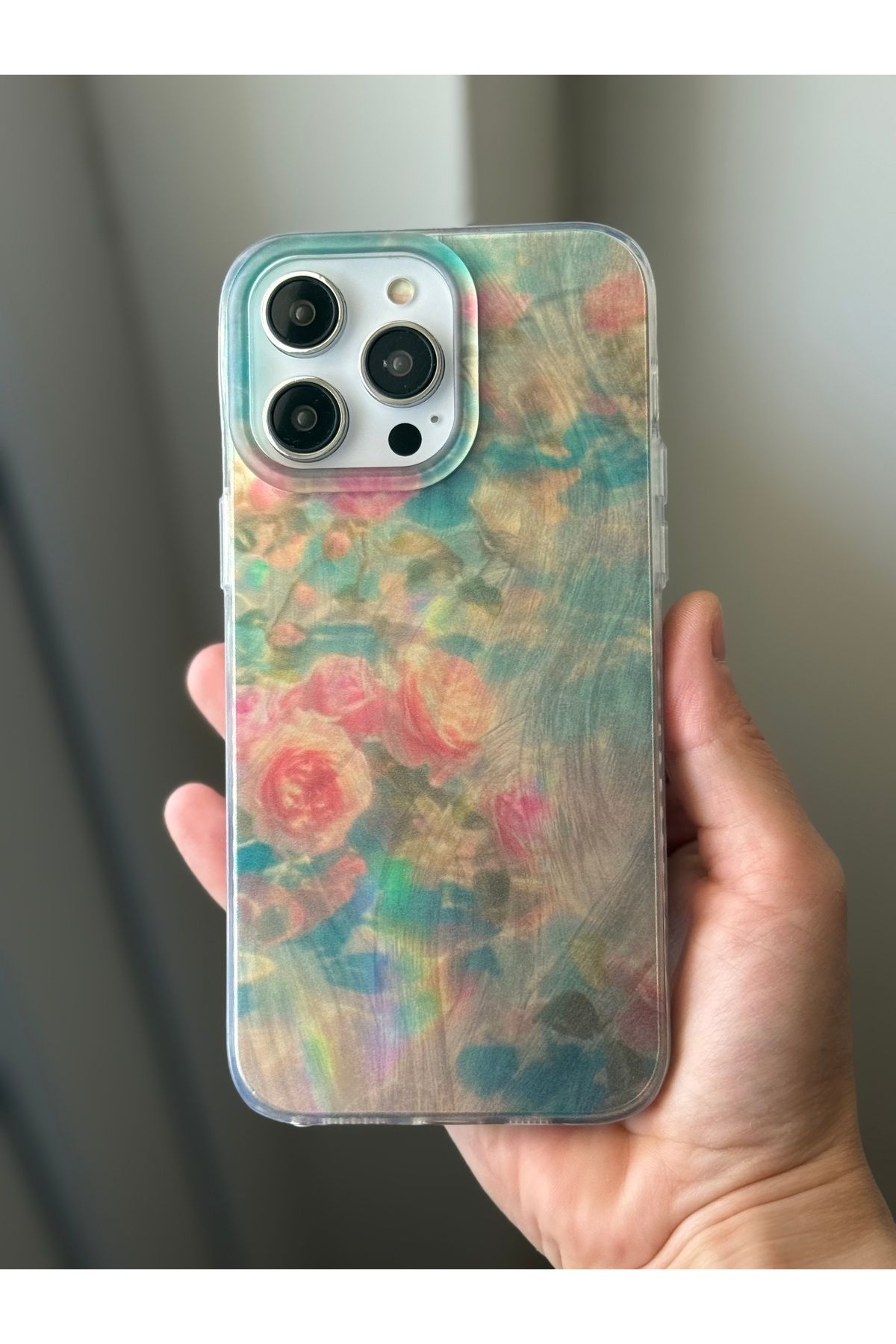FİŞNEİLETİŞİM İPHONE 15 PROMAX UYUMLU HOLOGRAMLI ÇİÇEK DESENLİ VİNTAGE KILIF