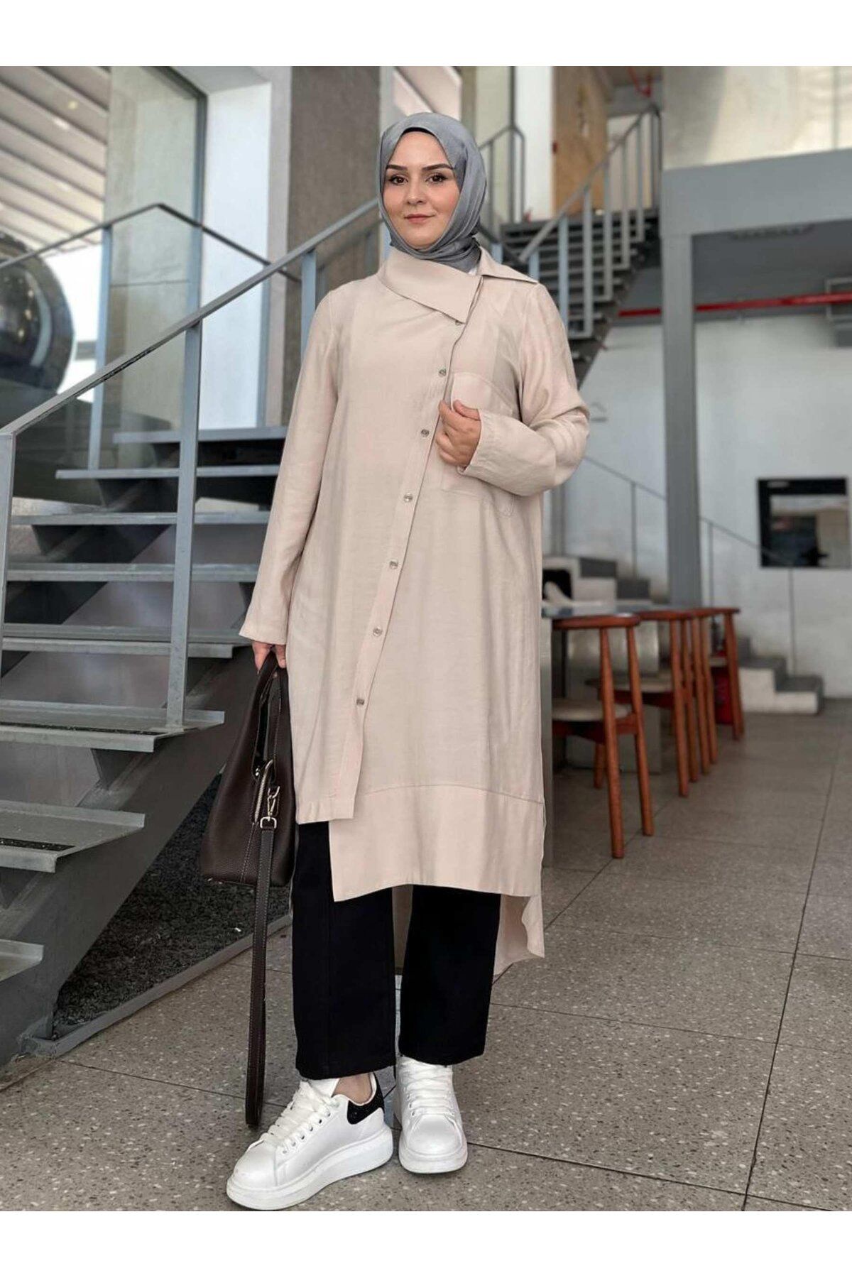Berika YILDIRIM ASİMETRİK GÖMLEK BEJ
