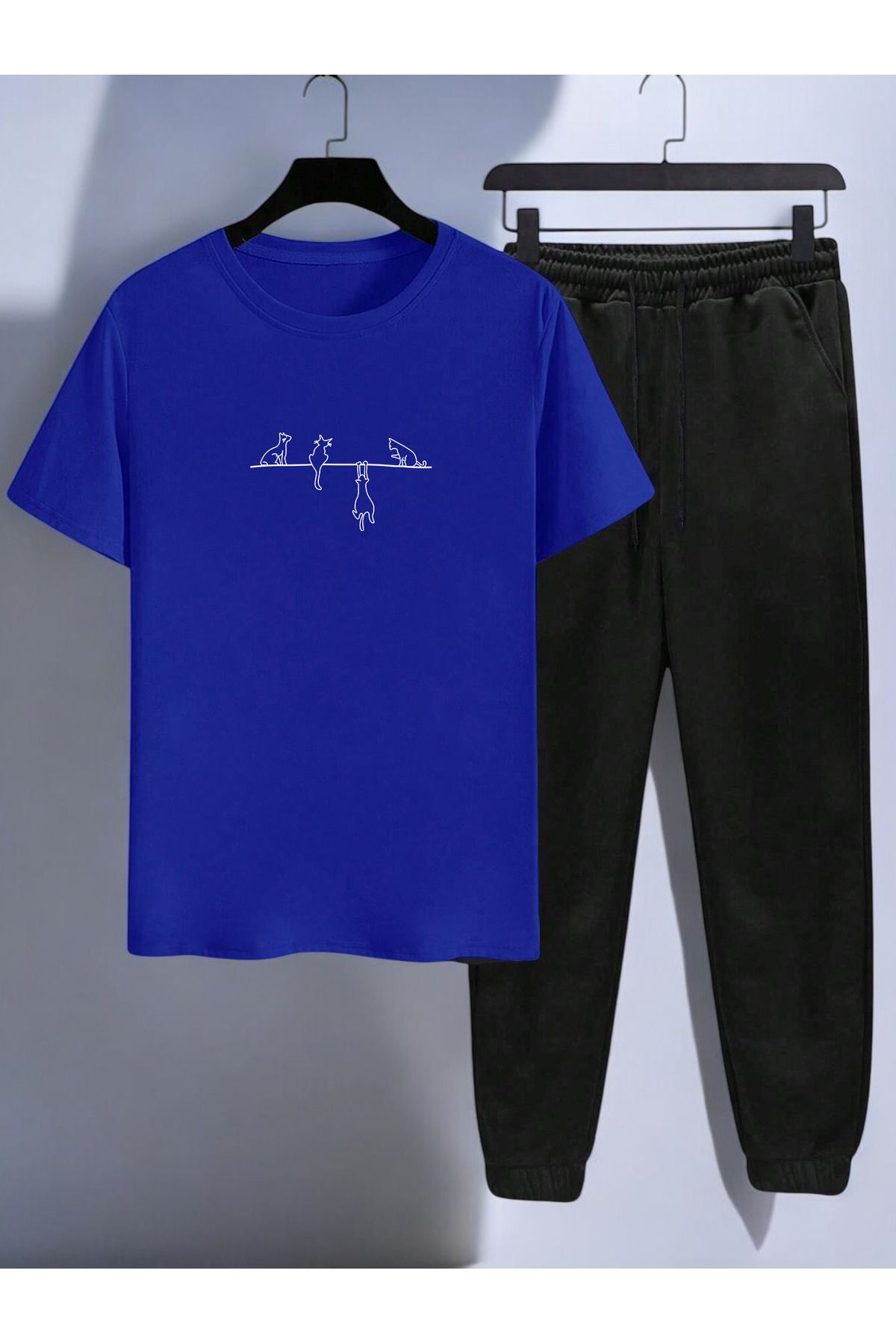 uyguntarz Unisex Yaramazlık Yapan Kediler Tasarım Basklı Tshirt Eşofman Takımı