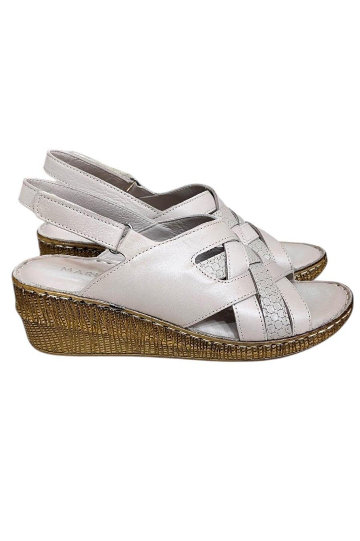TUFAN SHOES Vizon Hakiki Deri Çapraz Bantlı Puf Taban Hafif Comfort Sandalet