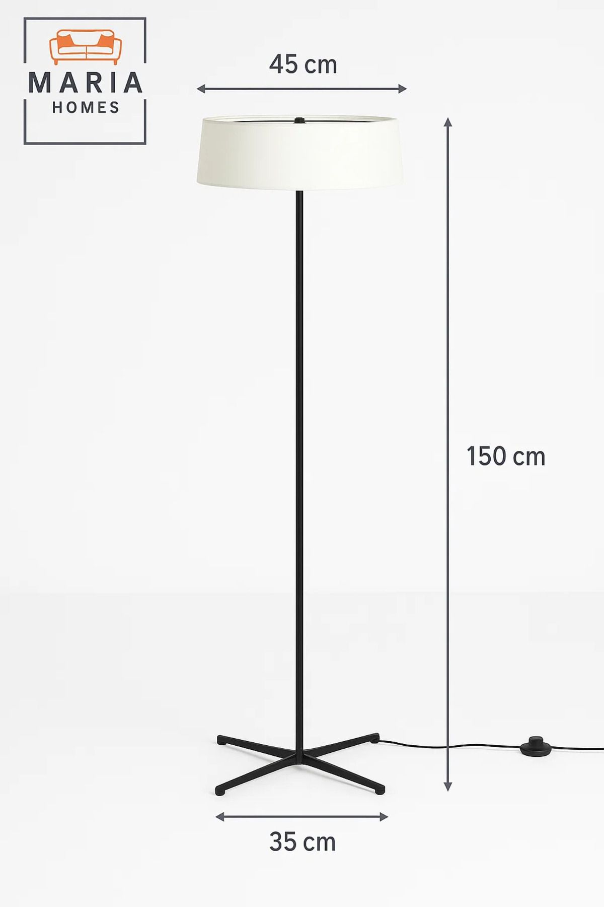 MARIA HOMES-Slim Tripod Floor Lamp with White Drum Shade 5