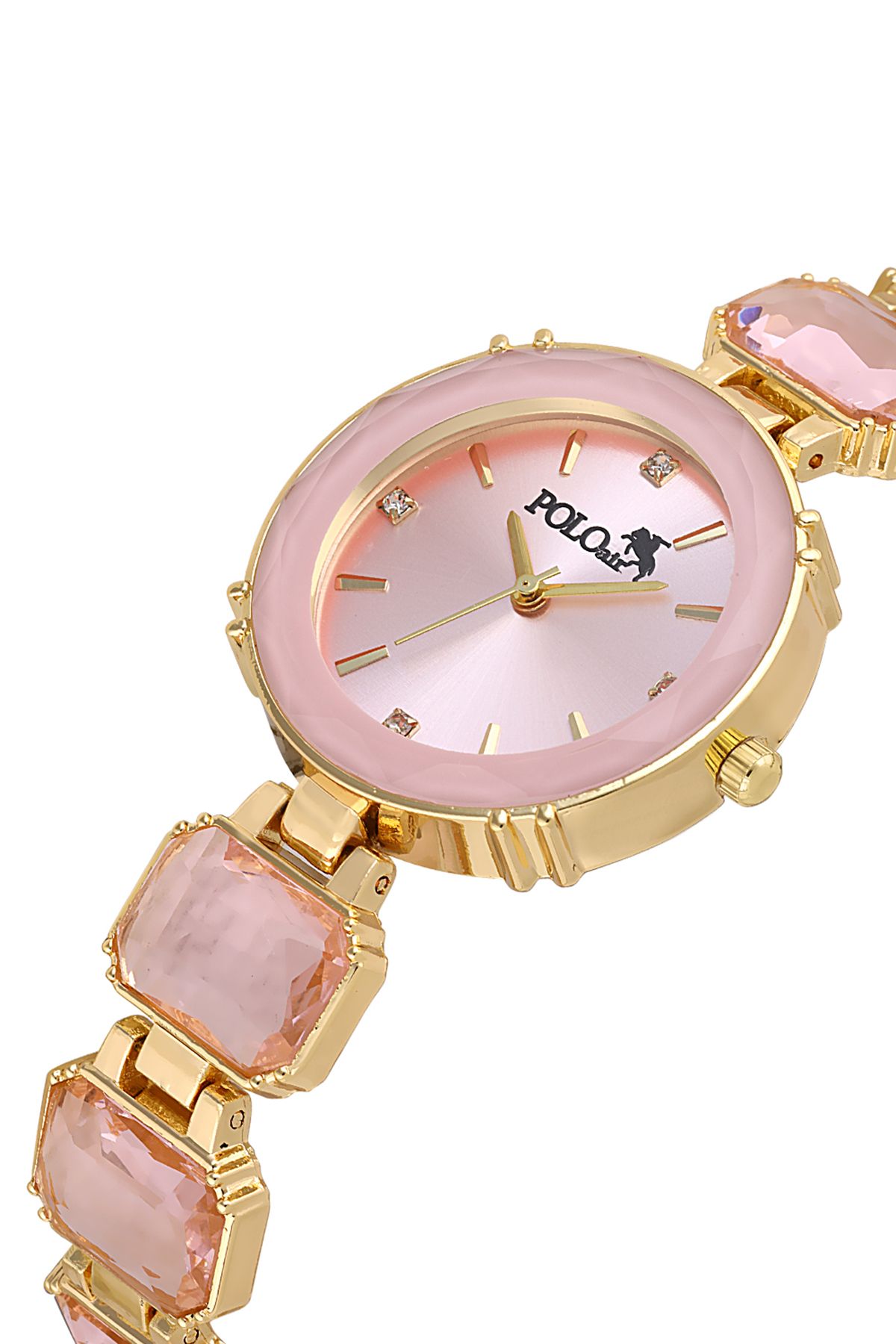 Polo Air Lüx Taşlı Kordon Kadın Kol Saati Gold Pembe Renk PL-1533B3x