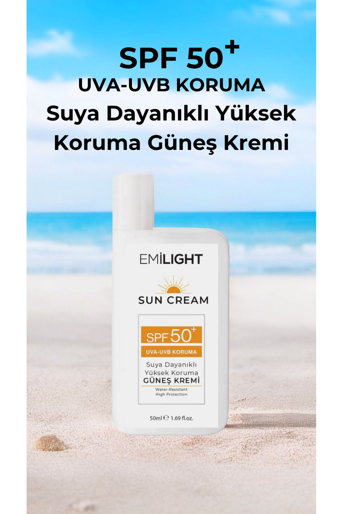 EMİLIGHT Nemlendirici, Suya Dayanıklı, Uva-Uvb Koruma, SPF 50+, Yüksek Koruma Güneş Kremi 50 ml