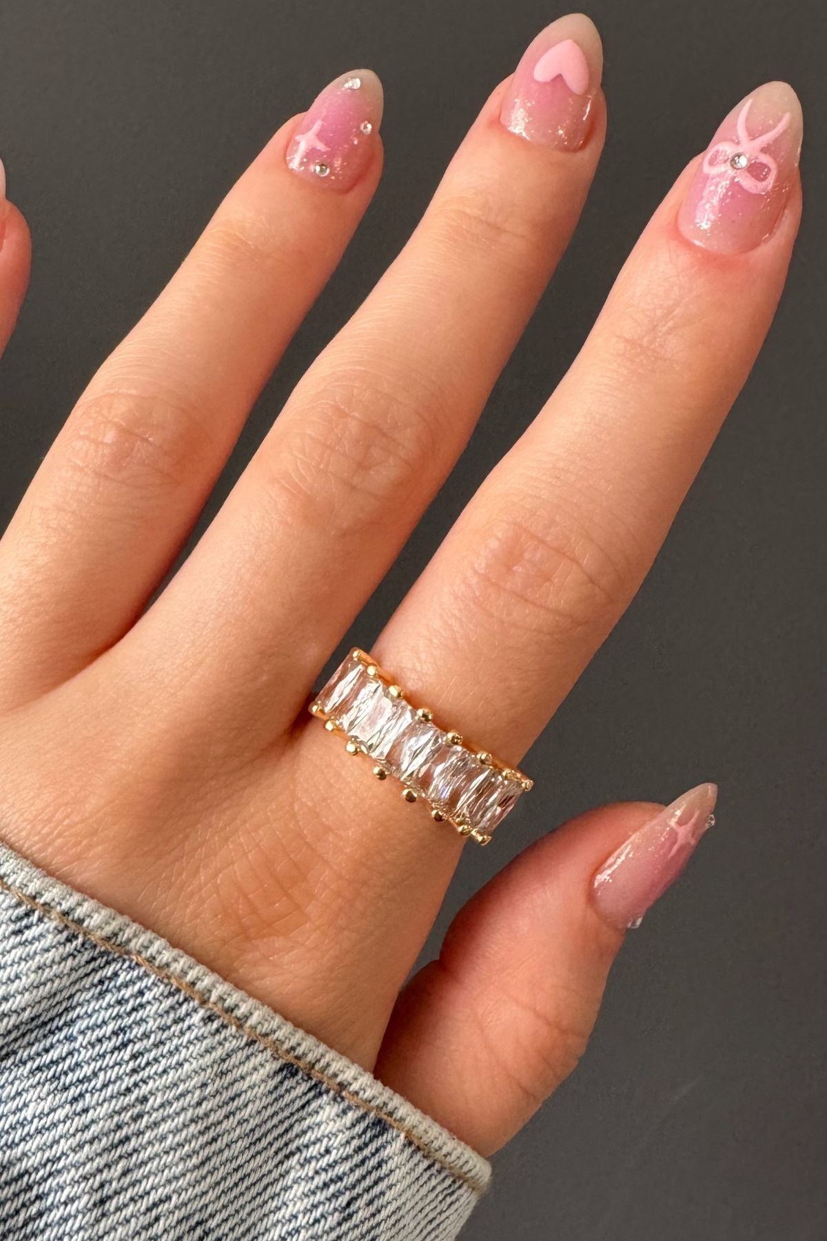 H&E DESIGN Kadın Gold Glamour Baget Taşlı Ayarlanabilir Yüzük