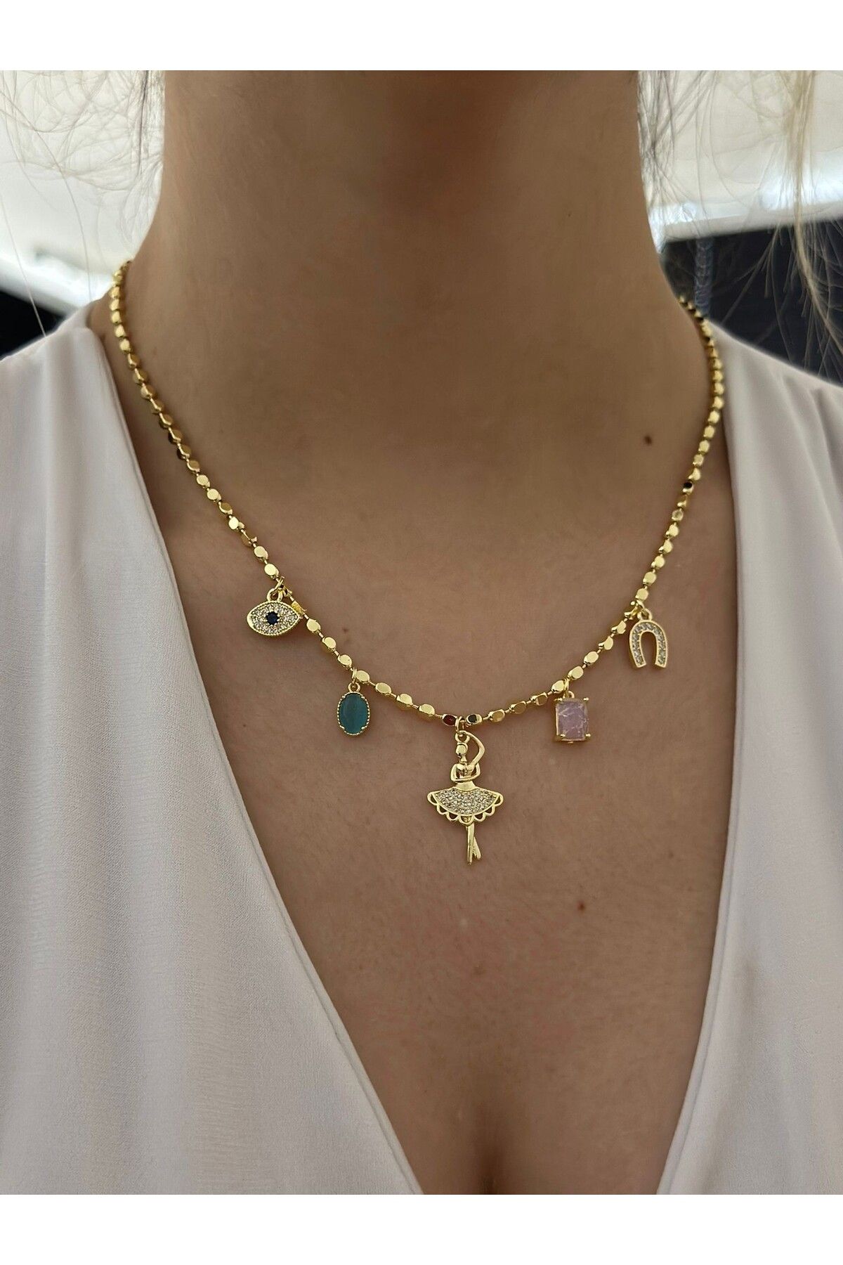 MyladyAccessoriess Charm Detay Renkli Çelik Kolye