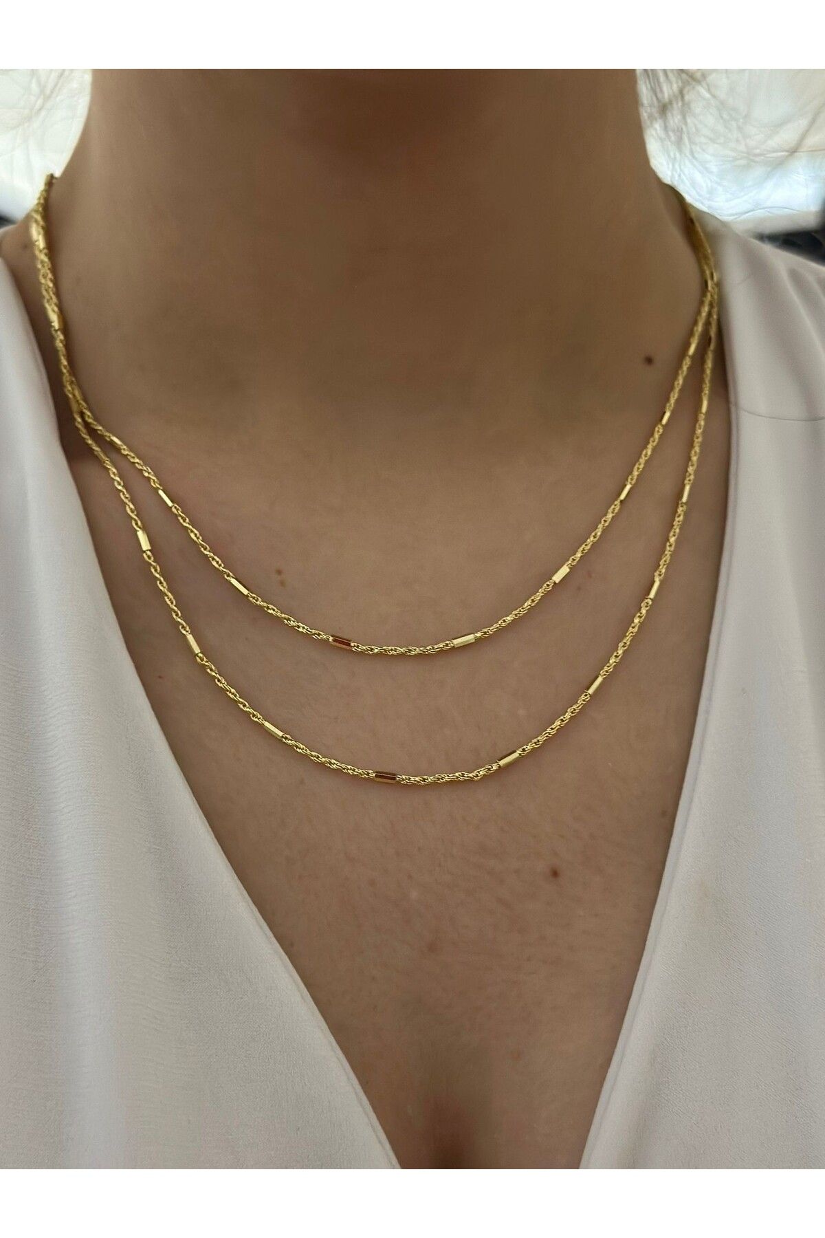 MyladyAccessoriess İkili İnce Çelik Kolye (Altın Kaplama)