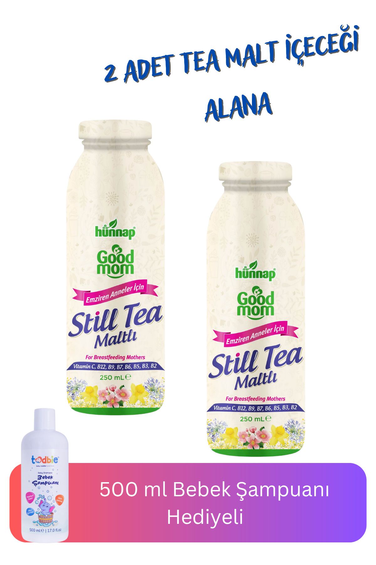 Hünnap 250 ml 2 Adet Good Mom Still Tea Maltlı Emziren Anneler için İçecek 500 ml Bebek Şampuanı Hediyeli