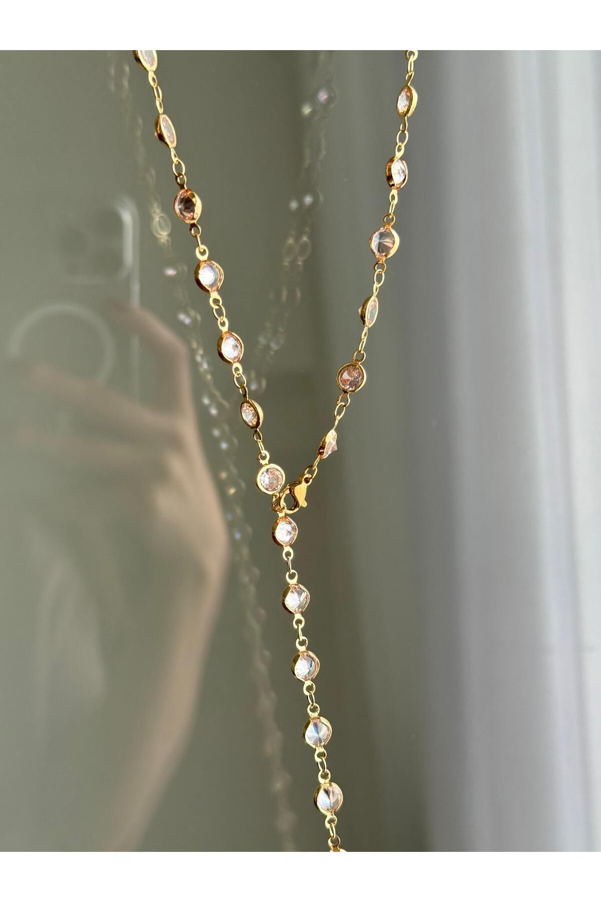 Nera Accessories Beyaz taşlı Y kolye