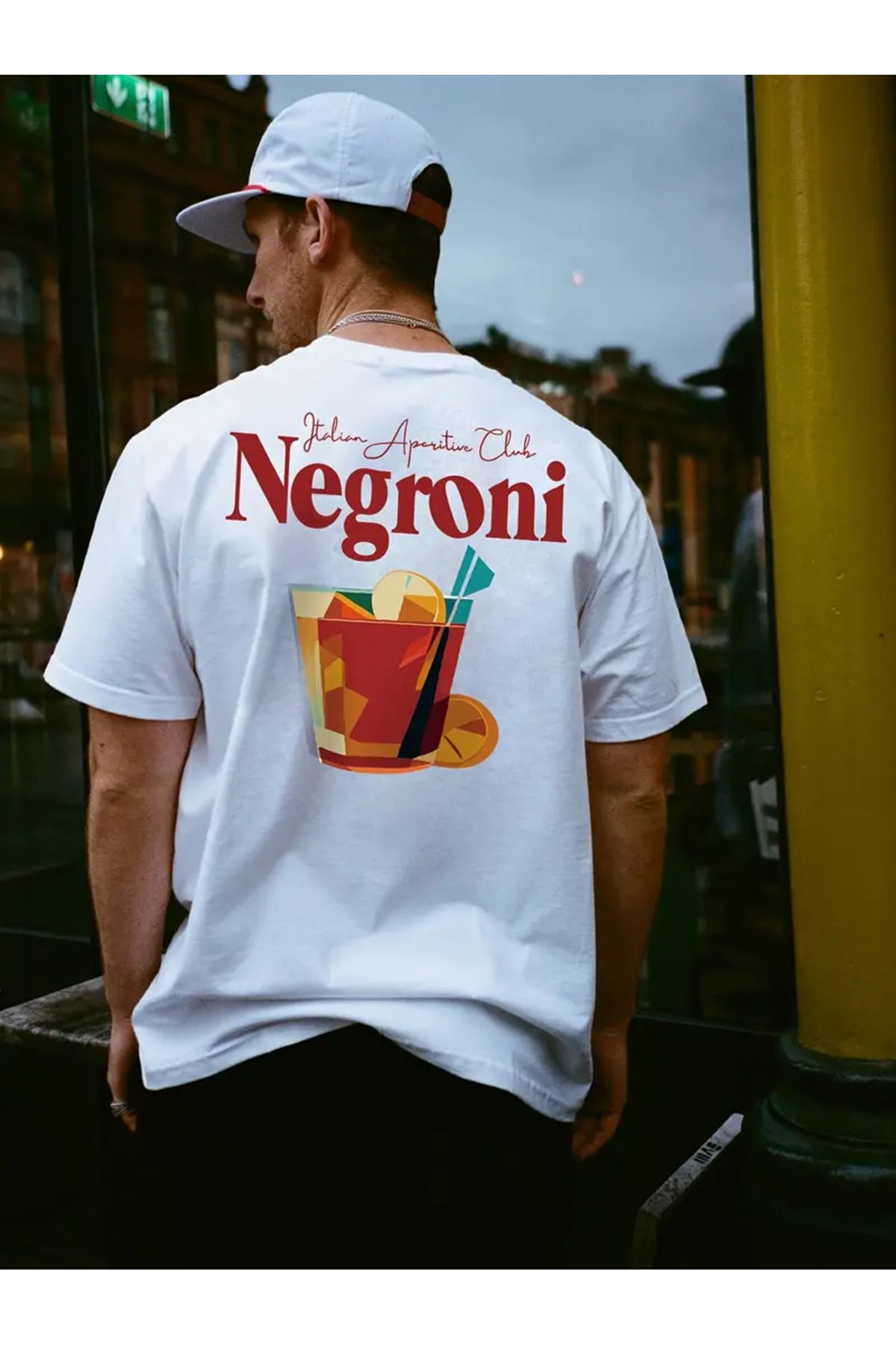 AEMİ Unisex İtalian Negroni Baskılı Oversize Bisiklet Yaka T-shirt