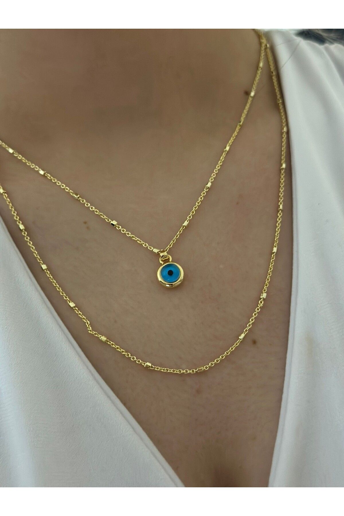 MyladyAccessoriess Nazar Boncuk Detaylı İkili Çelik Kolye
