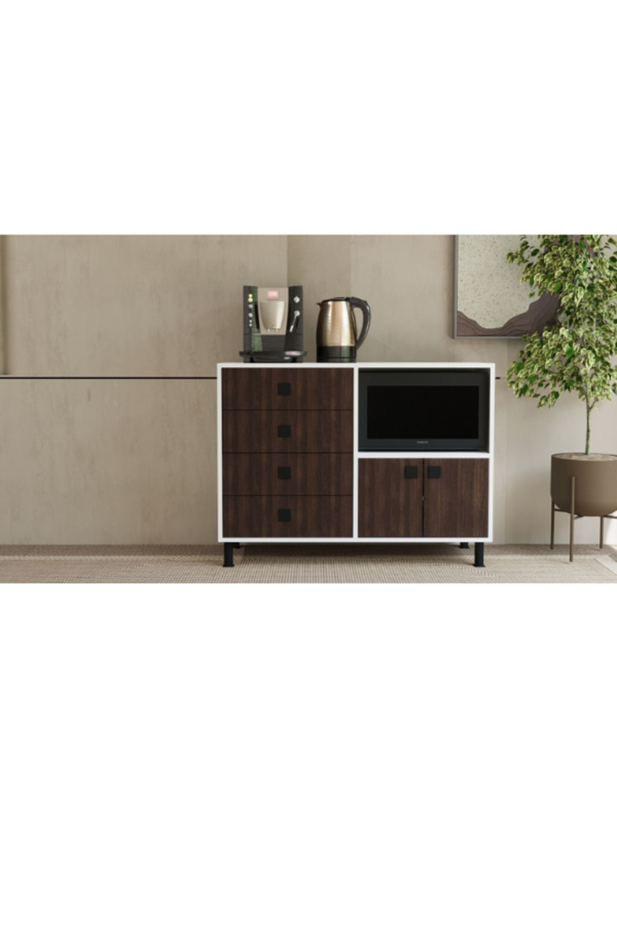 Nitro Furniture Carol Mutfak Dolabı – Ceviz & Antrasit Renk Seçenekli, 4 Çekmeceli + 2 Kapaklı Bölme, Modern Tasarım