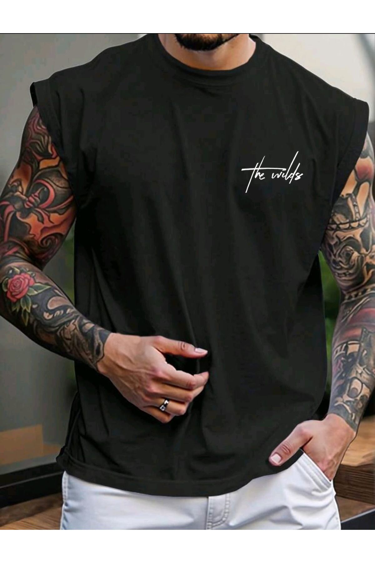 FAVORİST THE WILD Baskılı Kolsuz tshirt Erkek Sıfır Kol Giyim Spor Giyim Oversize T-SHİRT