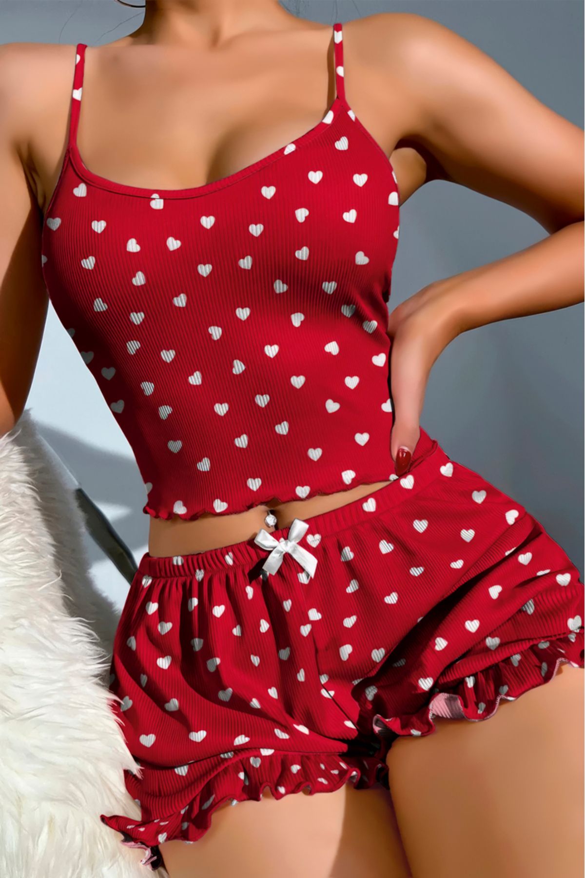 Sofya Passion Kalpli Yazlık Askılı Şortlu Kadın Pijama Takımı, Esnek ve Rahat
