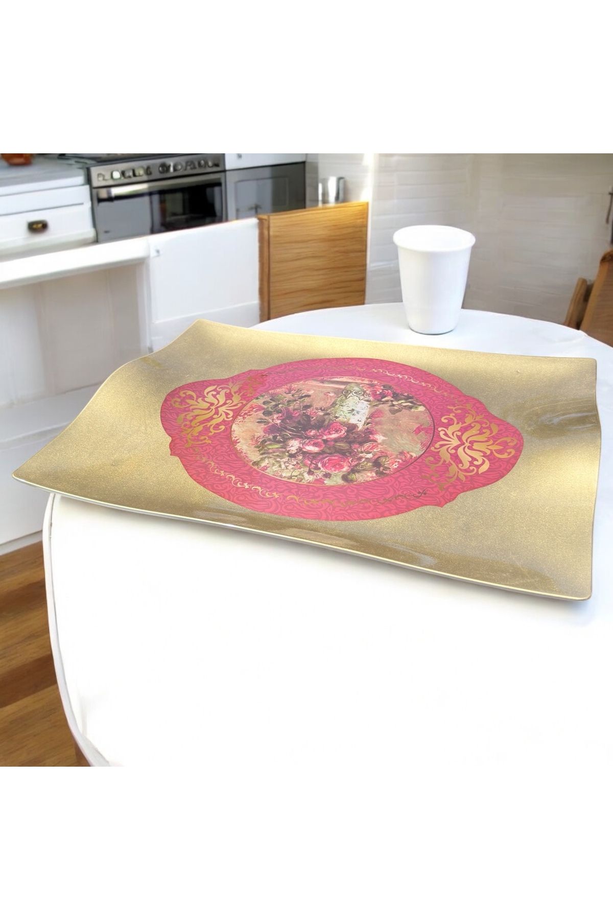 Lagom Desenli Kare Melamin Tepsi 51x36 cm – Özel Kalıp, Kırılmaz, Gıdaya Uyumlu Sunum Tepsisi