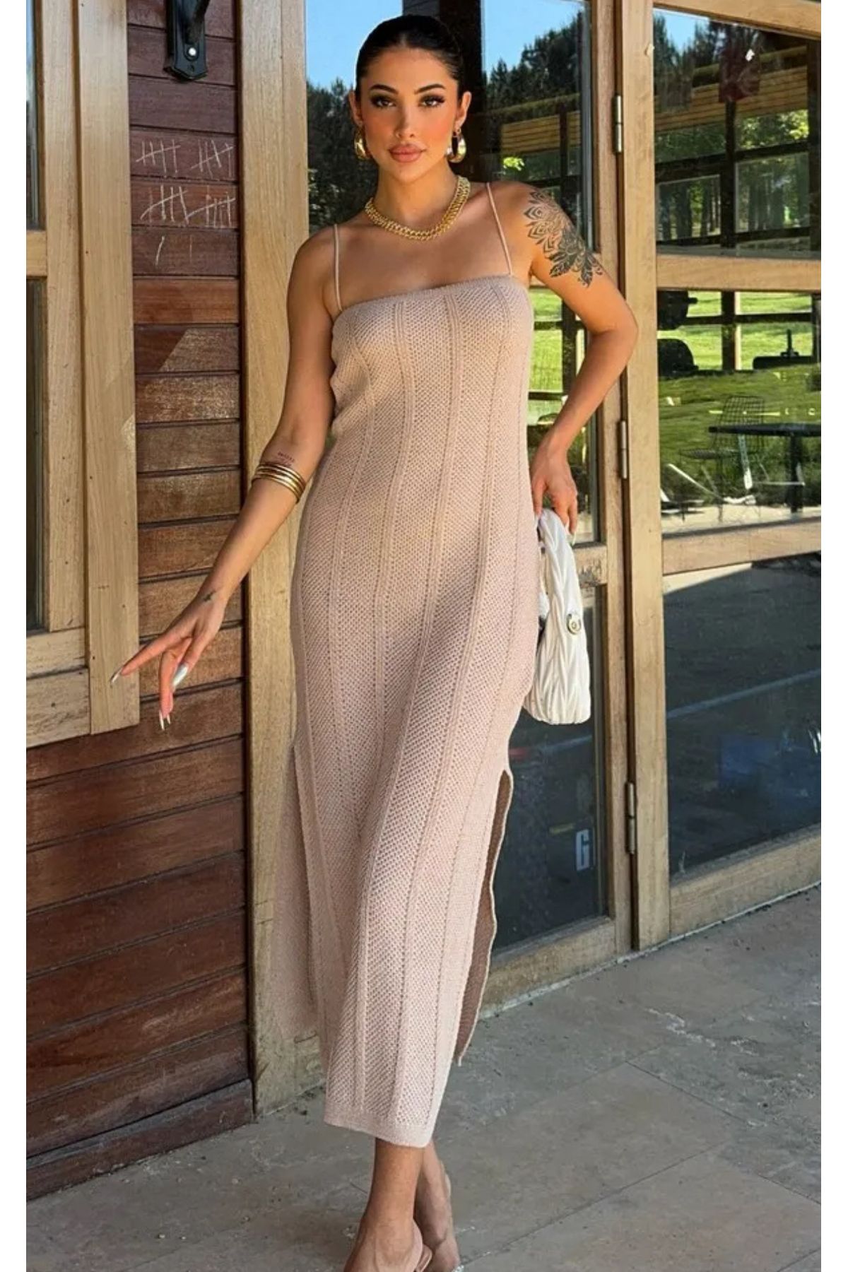 Noi Belis Askılı Maxi Boy Yırtmaç Detaylı Yazlık Elbise SS25EL0016