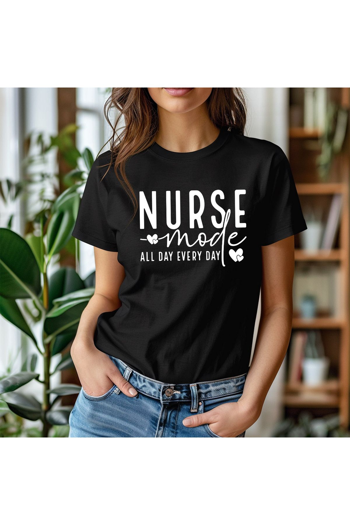 giftkonsept Nurse Mode Hemşire Hediyelik %100 Pamuklu Regular Siyah Tişört