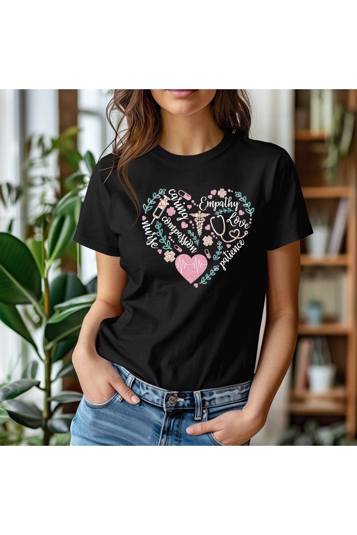 giftkonsept Nurse Definitions Hemşire Hediyelik %100 Pamuklu Regular Siyah Tişört
