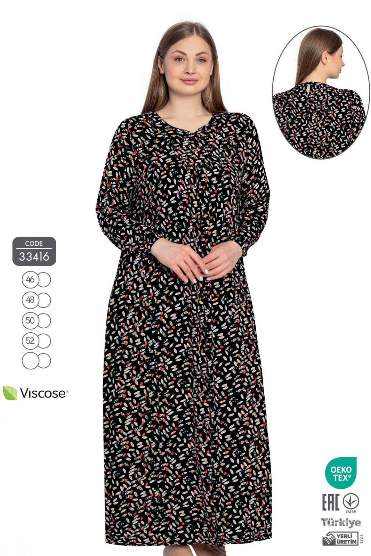 Juliet Deluxe Kadın Büyük Beden Dokuma Viskon Kumaş Uzun Kollu Elbise 33416