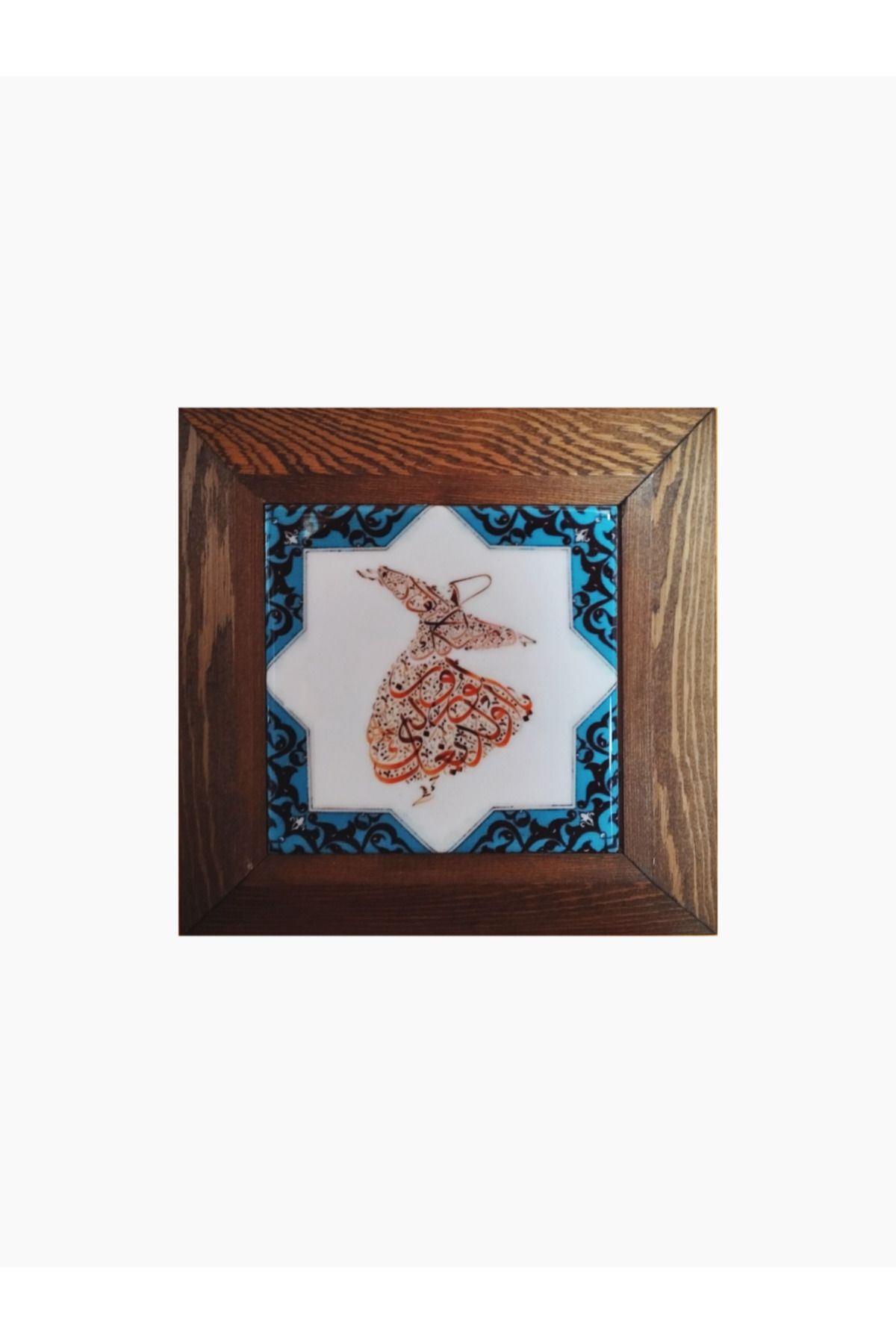 Ats Art Ahşap Çerçeveli Duvar Dekoru 15×15 cm Semazen Çini Figür