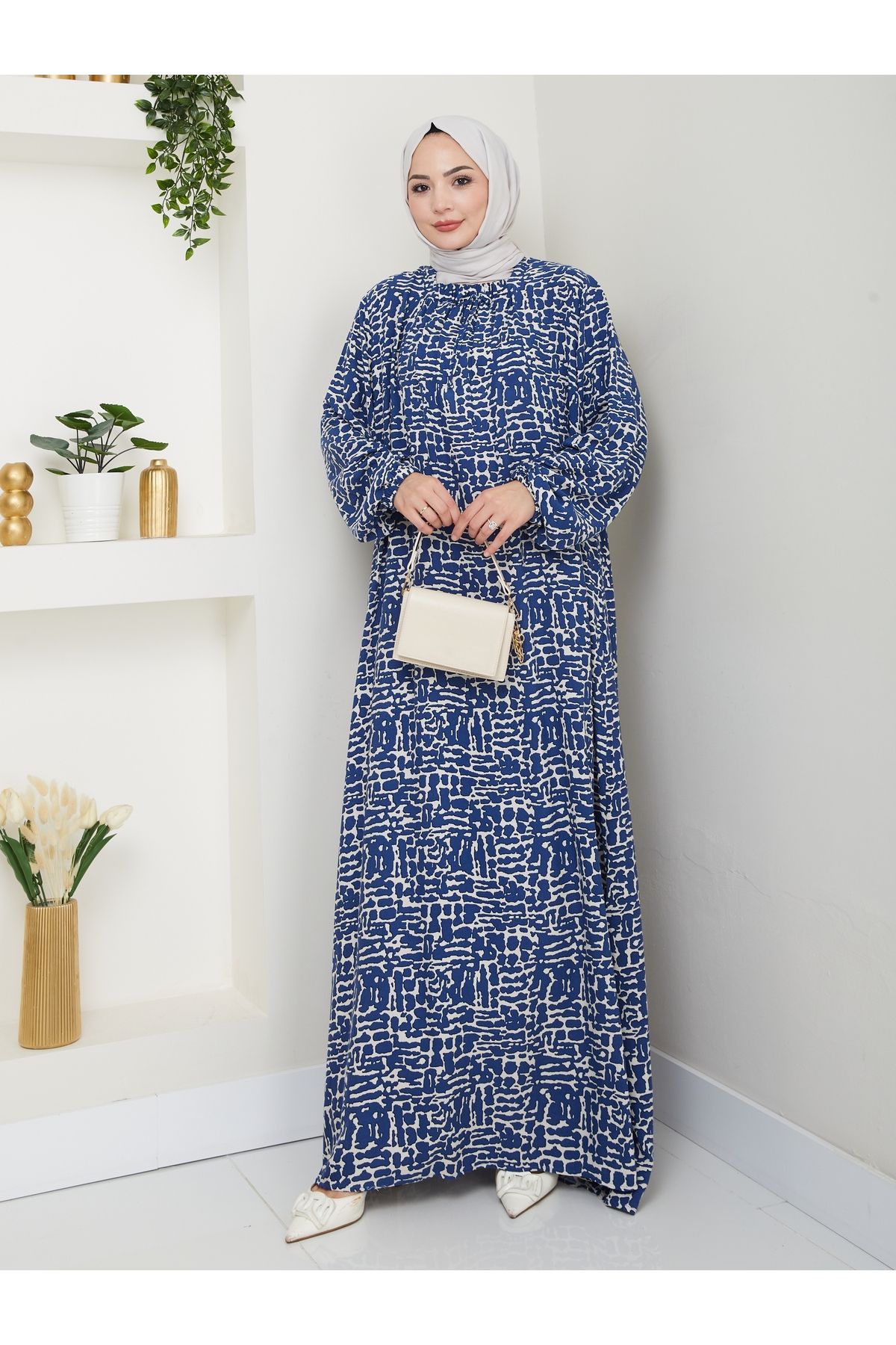 Nevayla Moda Önü Büzgülü Viskon Elbise - İndigo / E0130