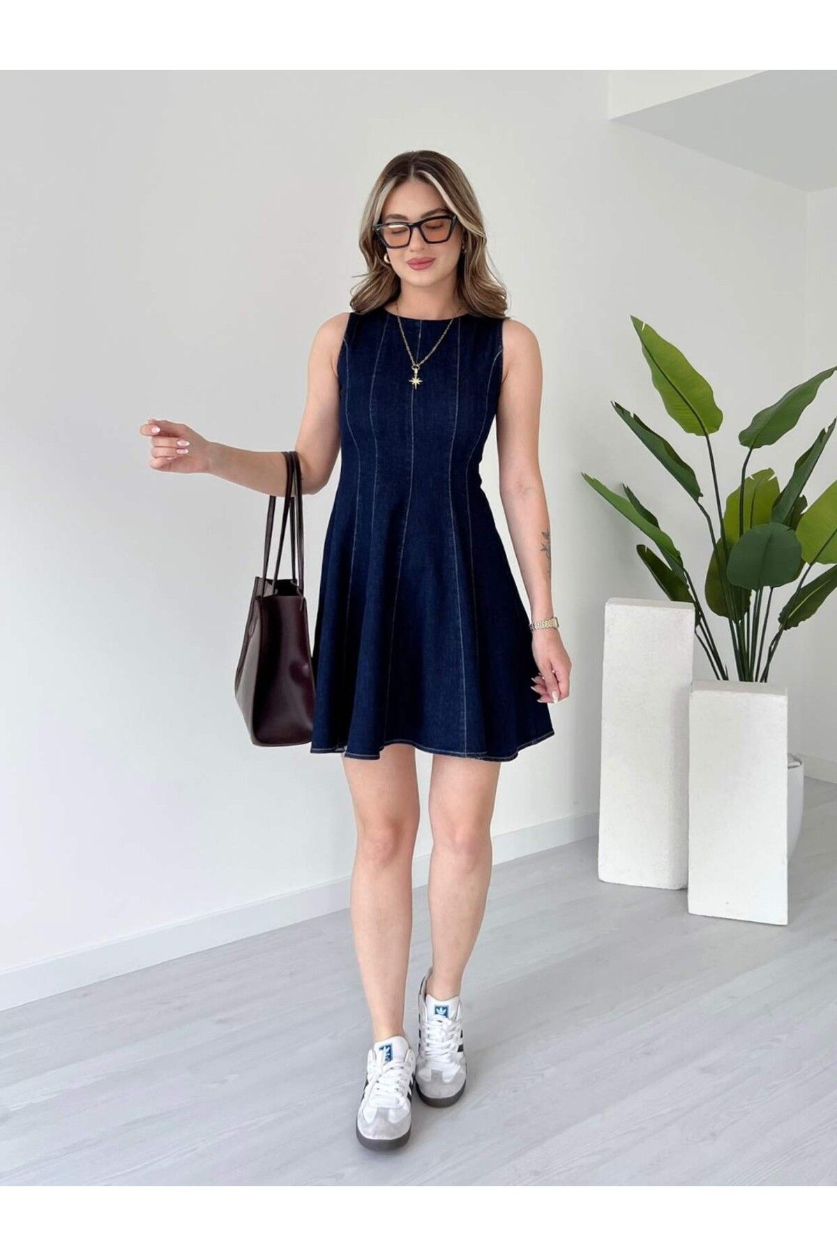 tiamoda Sıfır Kol Mini Denim Elbise