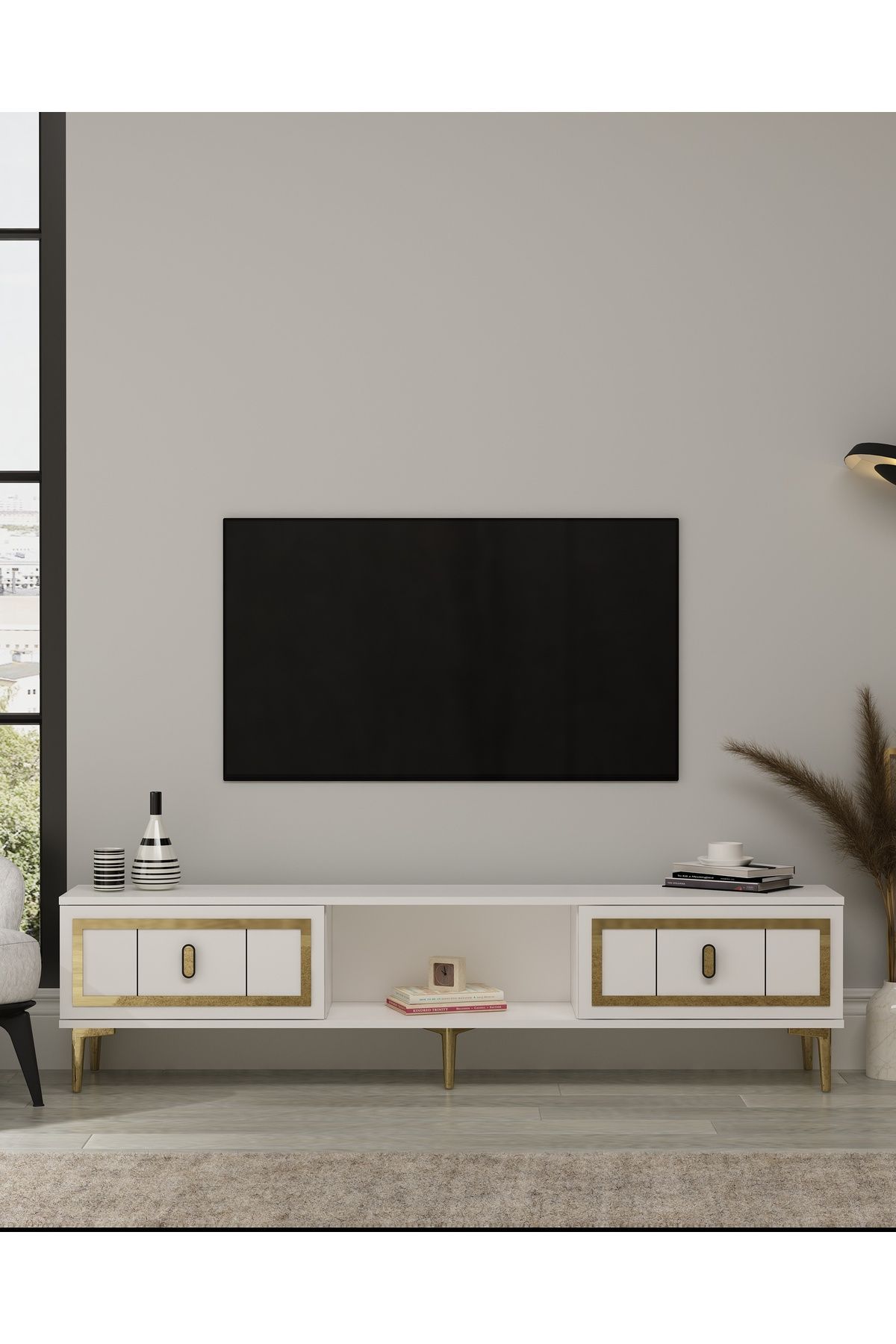 cantek dizayn ORİONCT TV SEHPASI BEYAZ-ALTIN