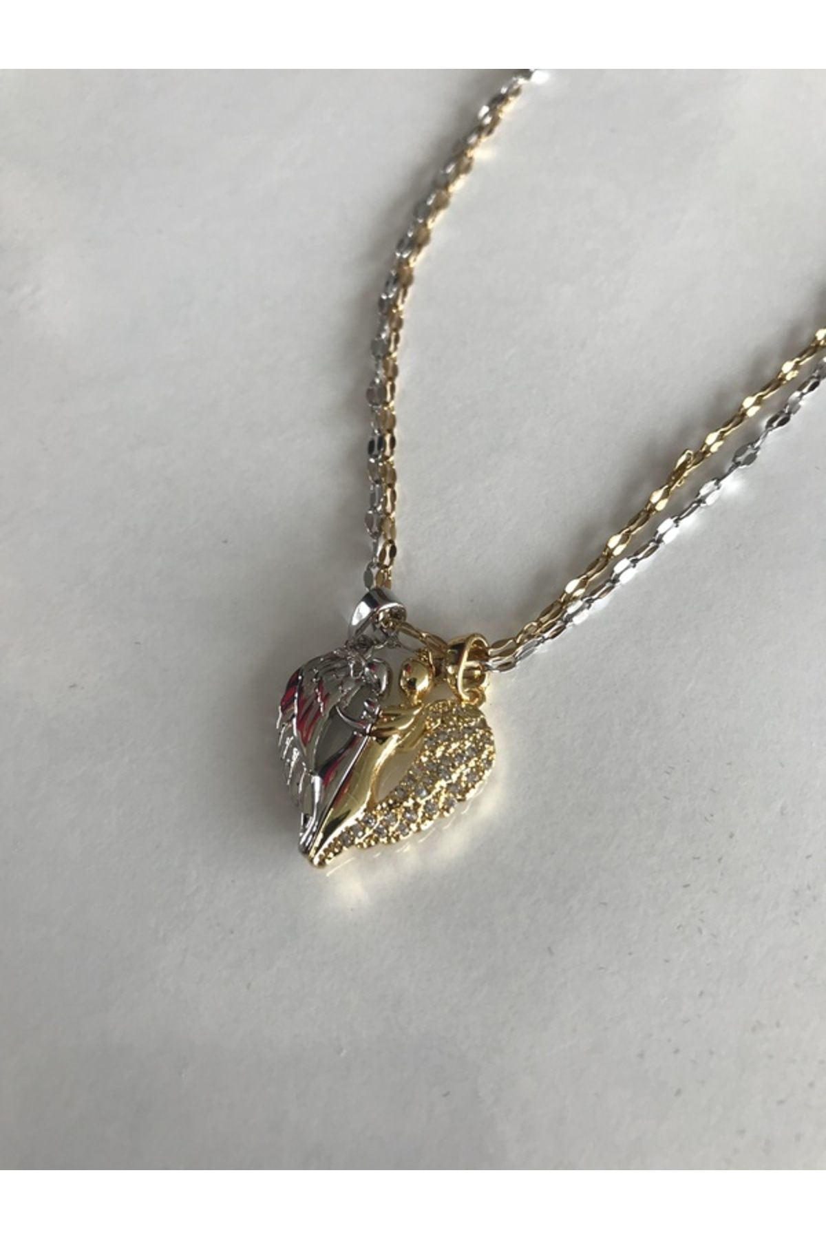stainless steell Mıknatıslı Melek Kanatlı Gold-Silver Çift Kanat Arkadaşlık Sevgili Kolye