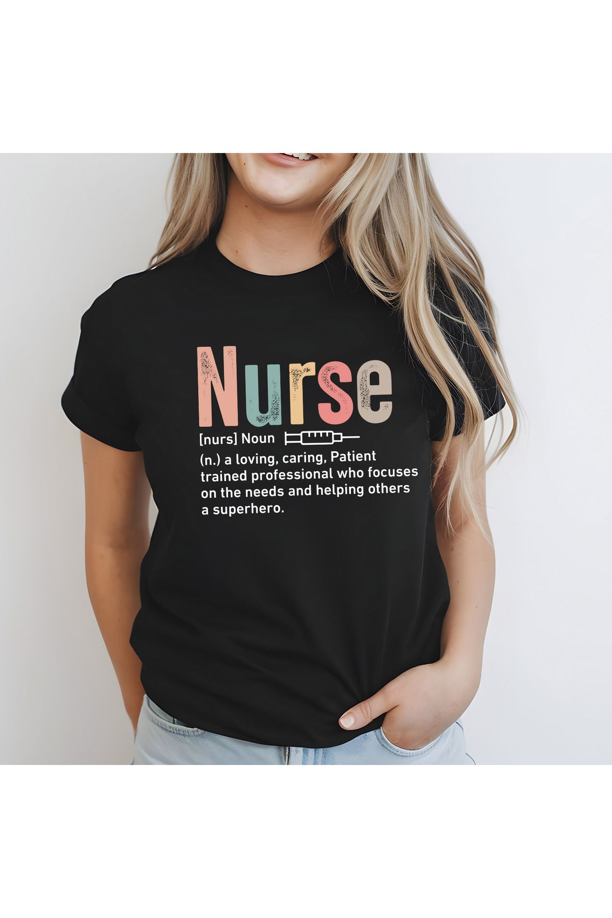 giftkonsept Nurse [Nurs] Noun Hemşire Hediyelik %100 Pamuklu Regular Siyah Tişört