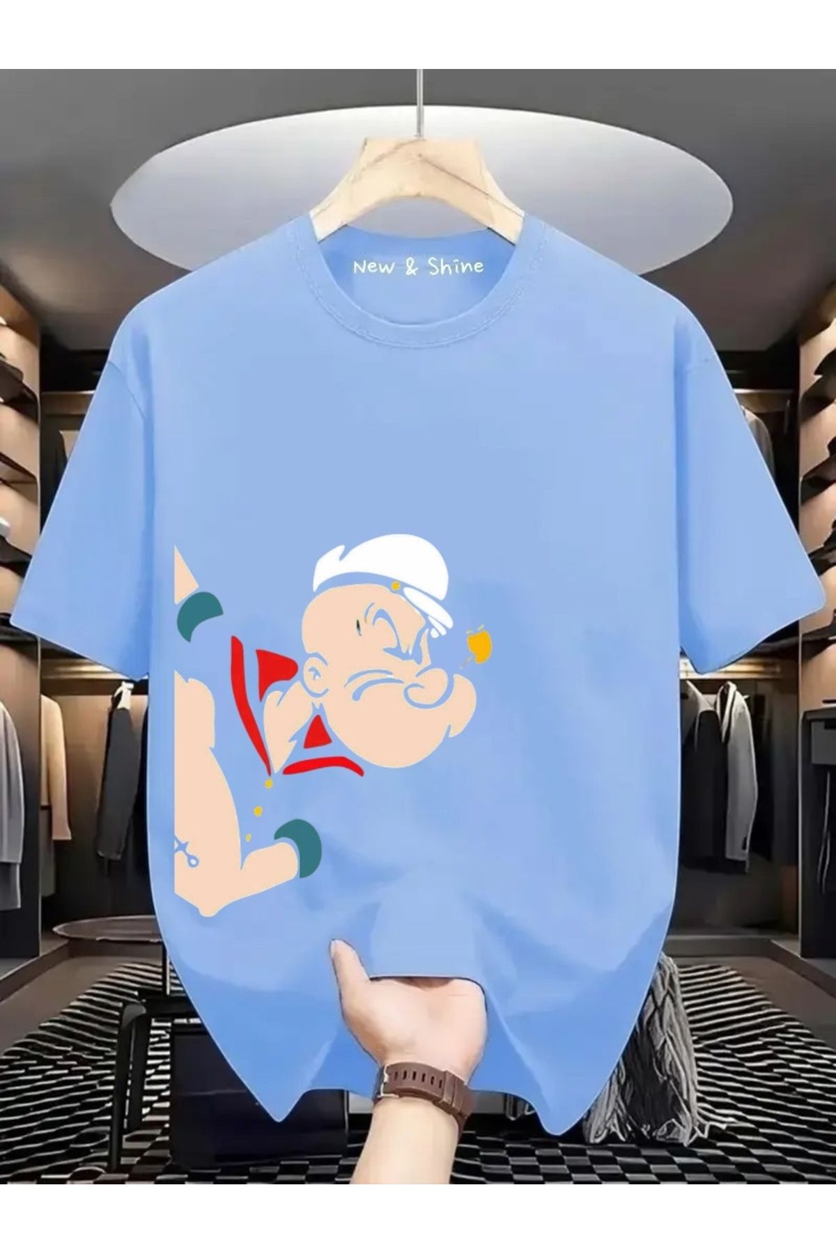 New Shine Temel Reis Yanda Baskılı Oversize T-Shirt