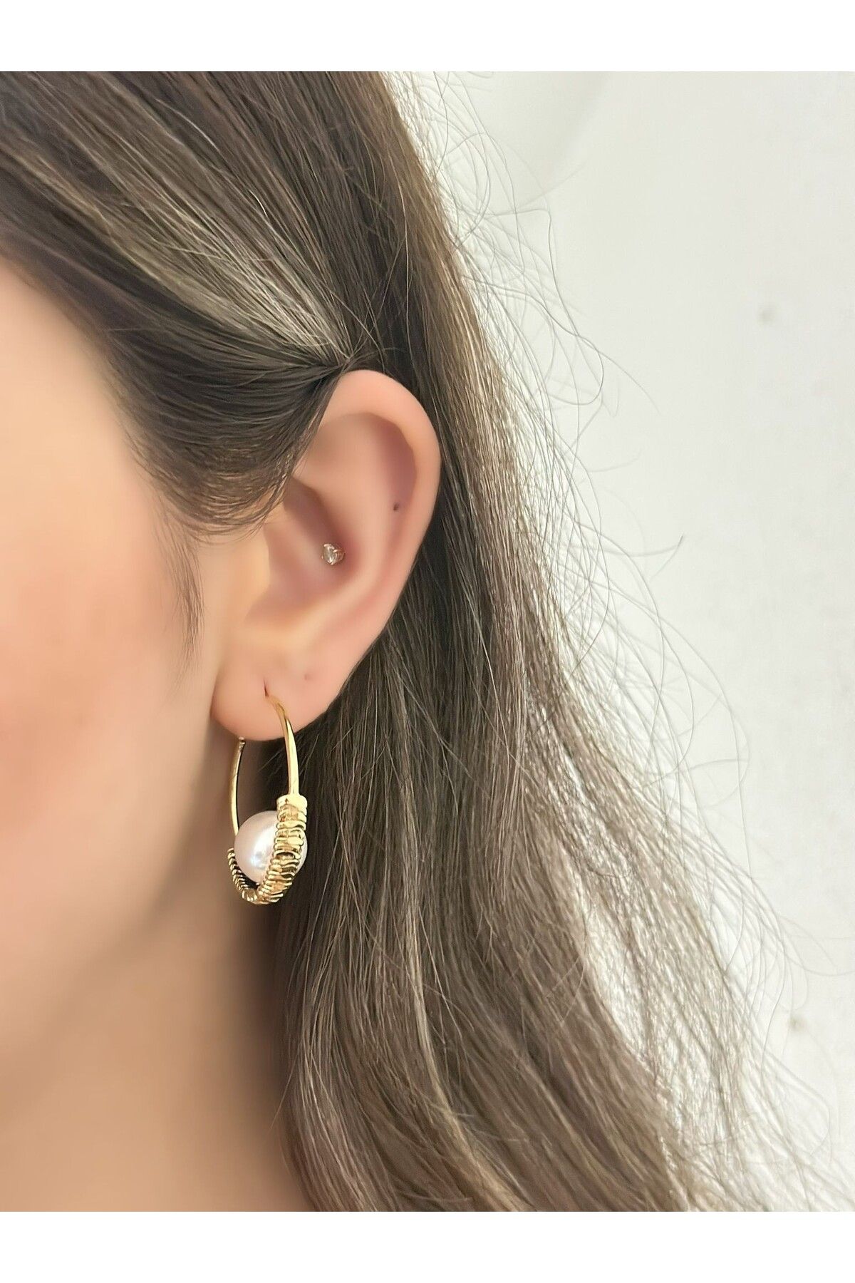 MyladyAccessoriess İnci Detay Halka Küpe (Çelik)