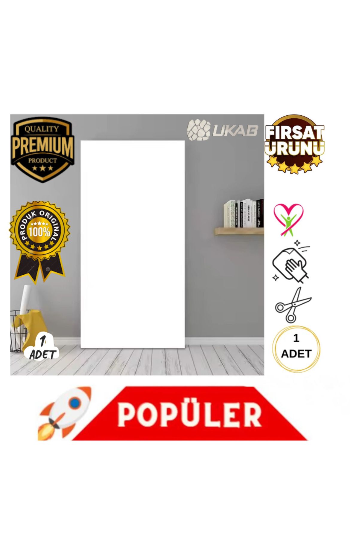 UKAB 30x60cm Kendinden Yapışkanlı Beyaz Mermer Seramik Köpük PVC Duvar Paneli Banyo Mutfak 6016