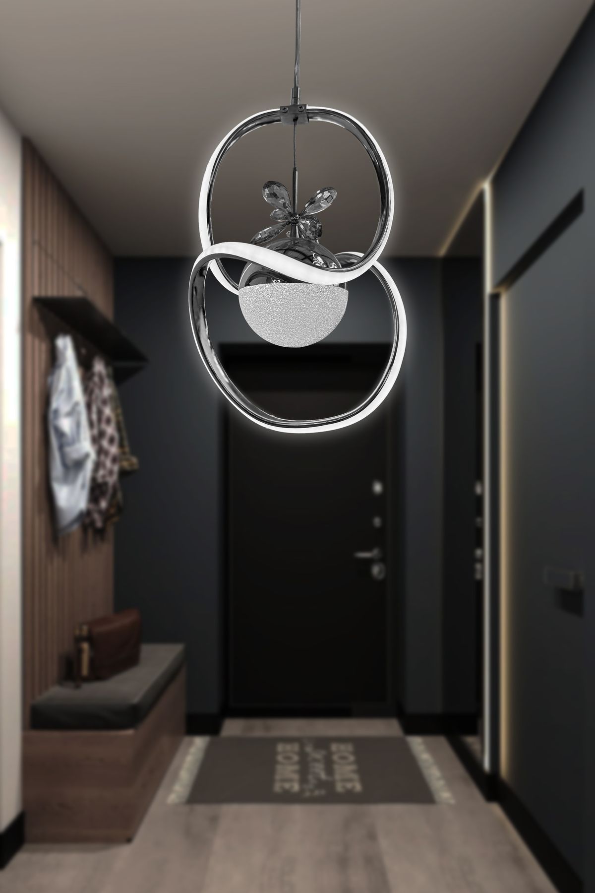 RSCOLLECTIONS Badem Tek Toplu Modern Sarkıt Led Avize Kumandasız Krom