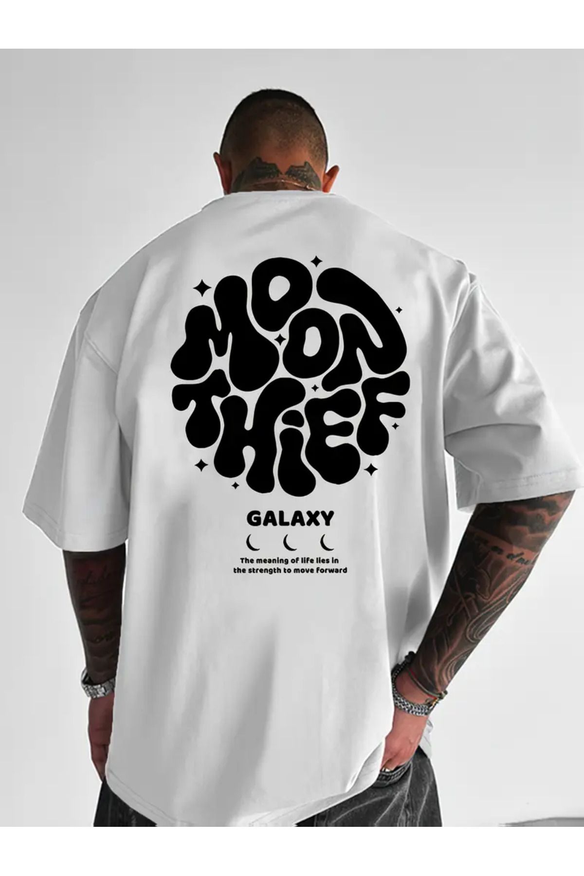 AEMİ Unisex Galaxy Moon Thief Baskılı Oversize Bisiklet Yaka T-shirt