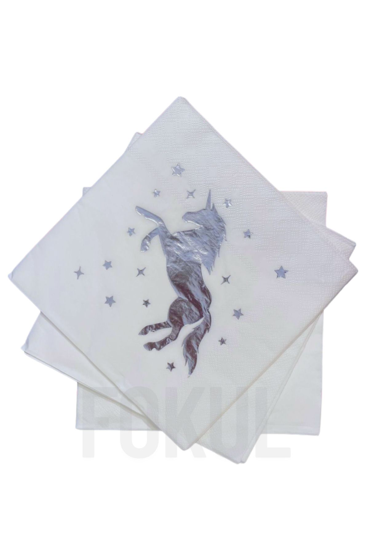 FOKUL Unicorn Peçete Gümüş Varaklı 16 Adet Unicorn Doğum Günü Peçetesi Unicorn Konsept Peçete
