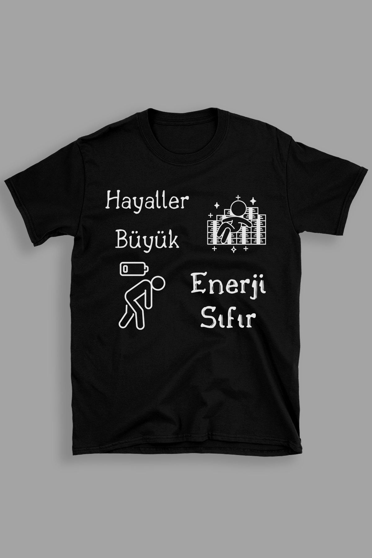 giftkonsept Hayaller Büyük Bütçe Küçük Baskılı Komik Hediyelik %100 Pamuklu Regular Siyah Tişört