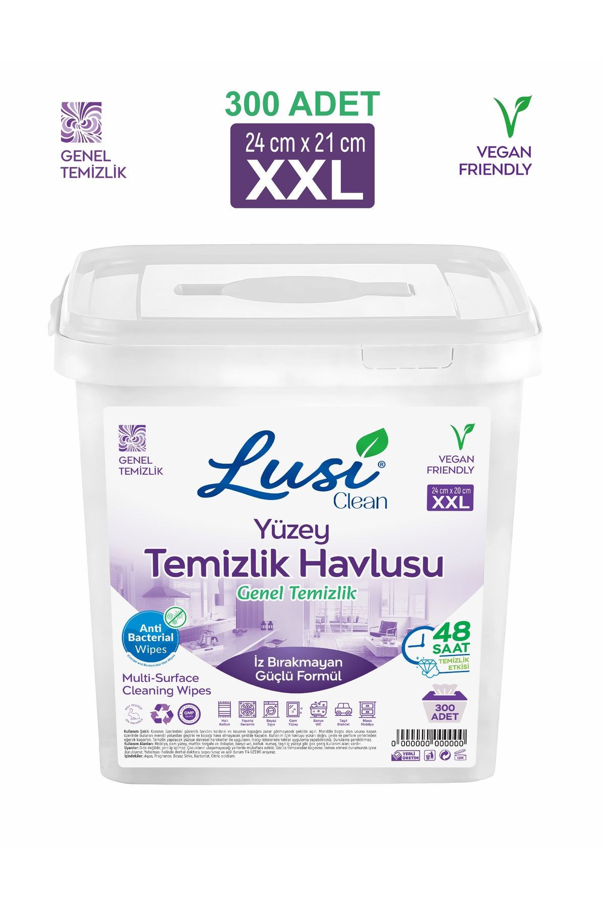 lusi clean Yüzey Temizlik Havlusu Genel Temizlik Kokulu Islak Kova Mendil 300 Adet XXL