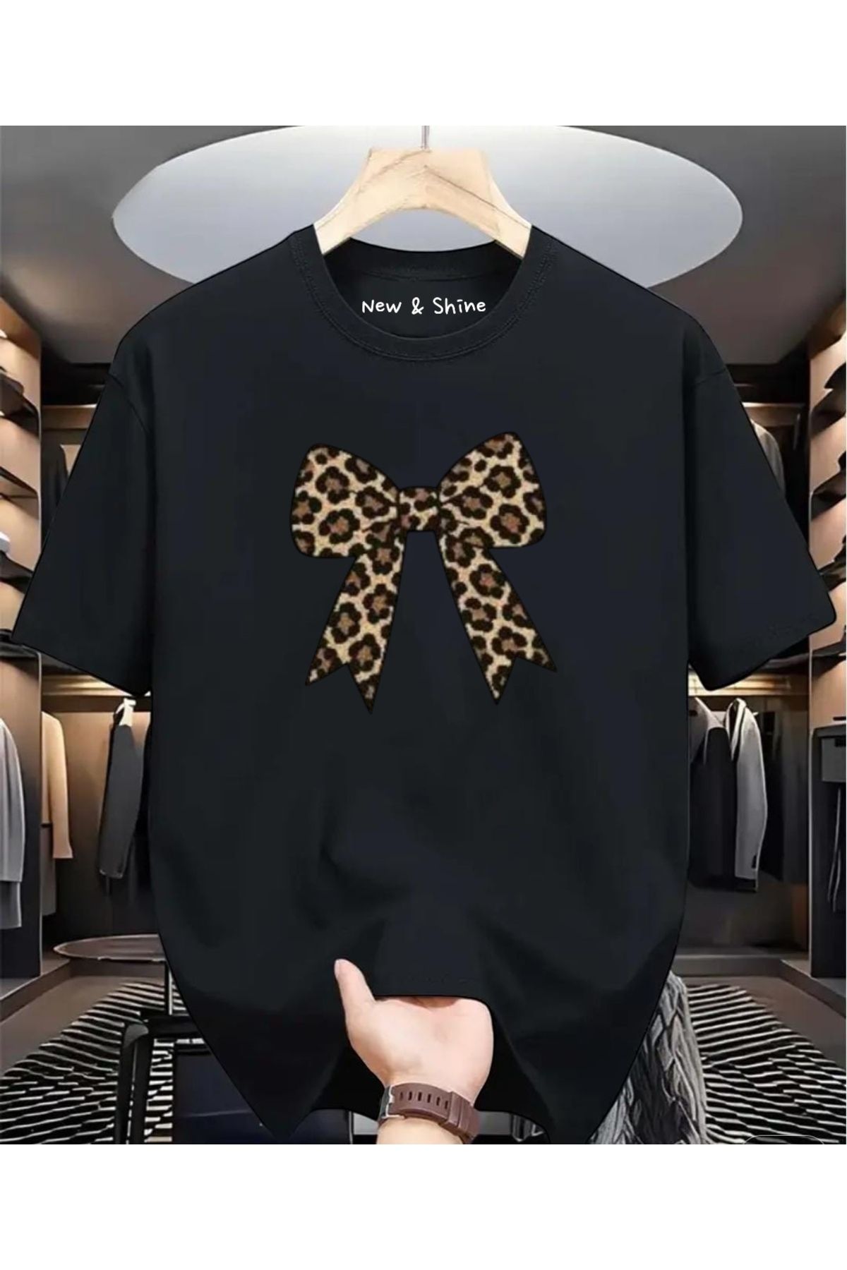 New Shine Fiyonk Leopar Baskılı Oversize T-Shirt