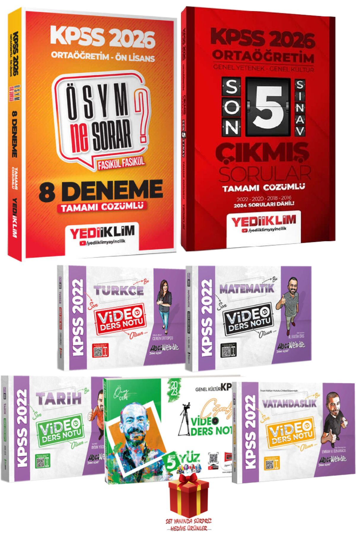 Yediiklim Yayınları 2026 Yediiklim KPSS Ortaöğretim Ön Lisans Deneme+Ortaöğretim Çıkmış Sorular+Konu Anlatım Seti+Hediye