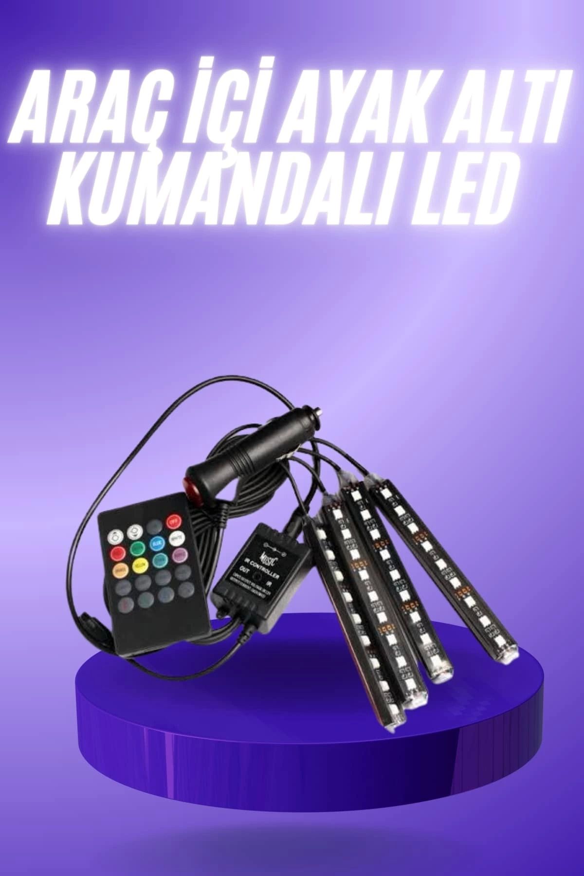 feifei Araç İçi Ayak Altı 12'Li Şerit Led Işık Uzaktan Kumandalı Rgb Işıklı Ses Ve Müziğe Duyarlı