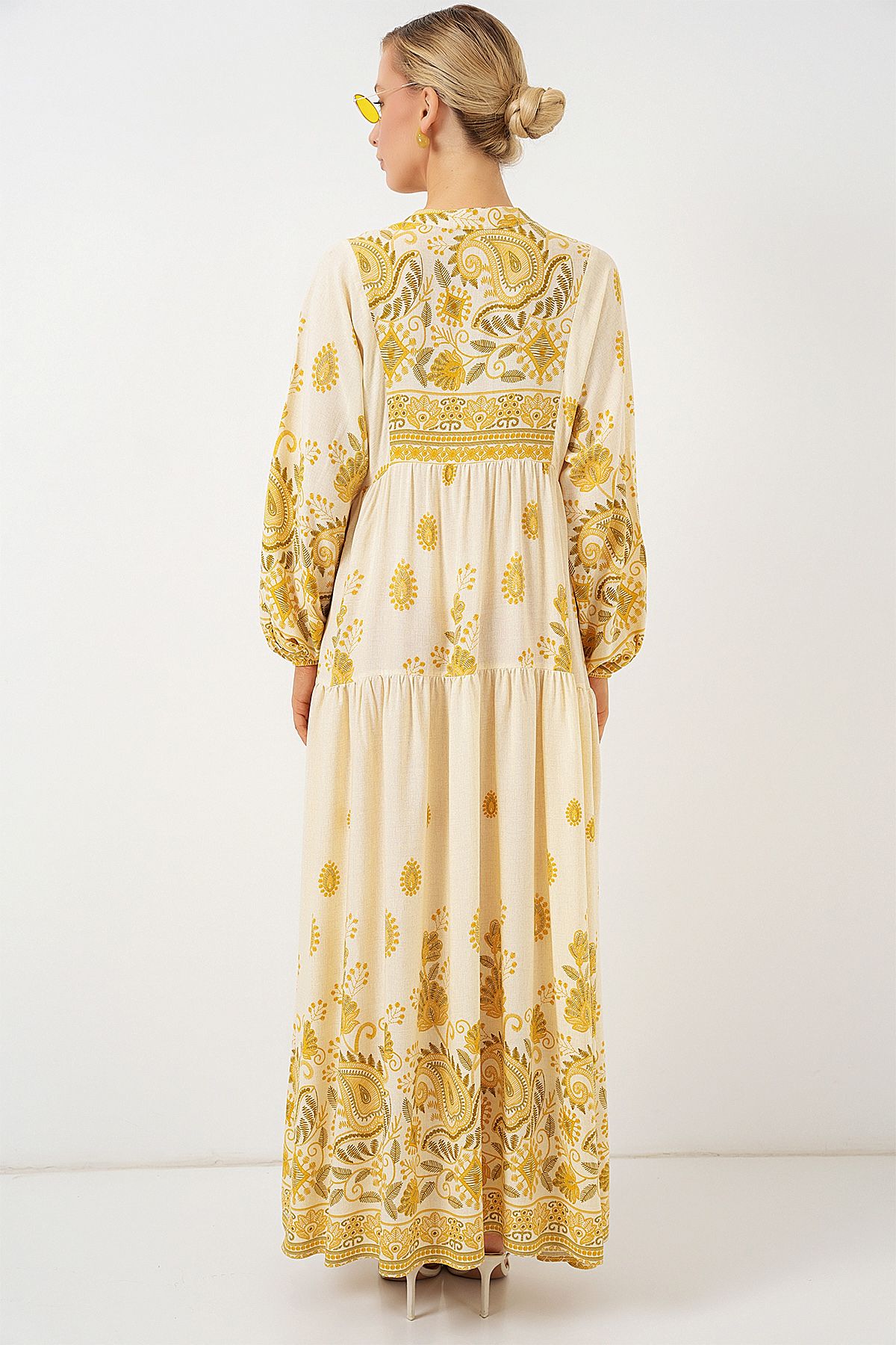 Bigdart-2423 Authentic Patterned Hijab Dress - Y.Yellow 6