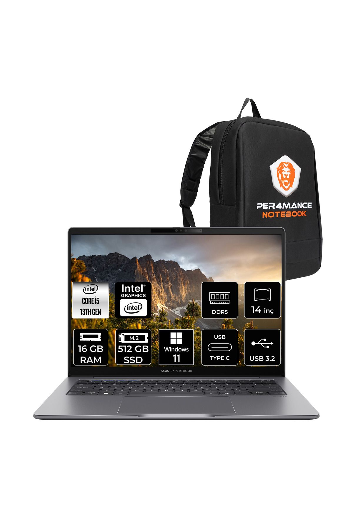 ASUS Expertbook P3 i5 13420H 16GB DDR5 512GB SSD 14" WUXGA W11P P3405CVA Dizüstü Bilgisayar & ÇANTA