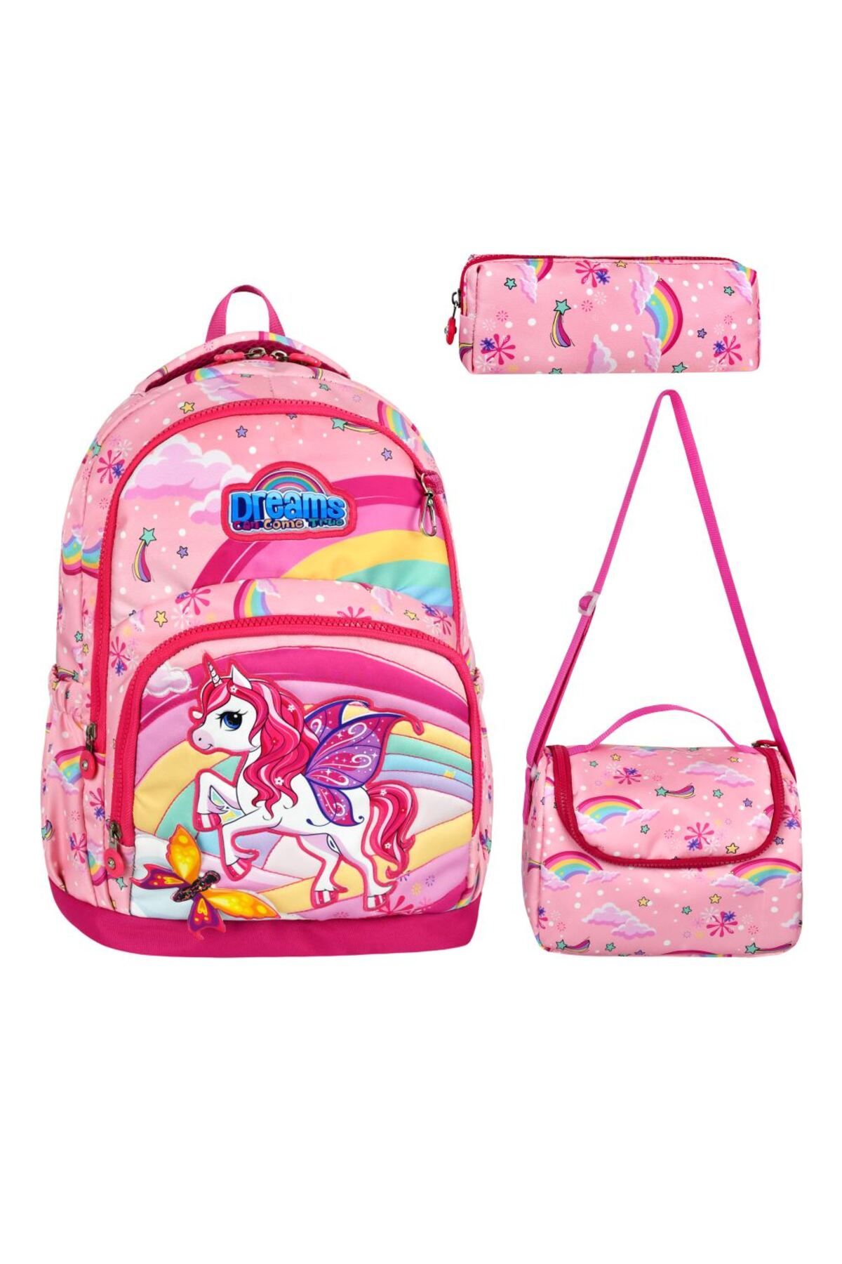 great bags UNİCORN ULTRA LÜKS Üçlü Kız Çocuk İlkokul Okul Çantası Seti ( Çanta + Termal Beslenme +Kalemlik )