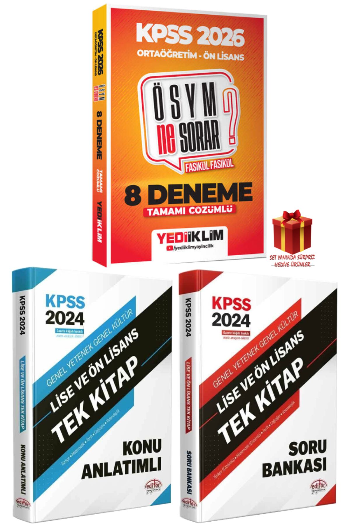 Yediiklim Yayınları 2026 Yediiklim KPSS Ortaöğretim Ön Lisans Deneme+Editör Konu Anlatım +Ortaöğretim Ön Lisans S Bankas