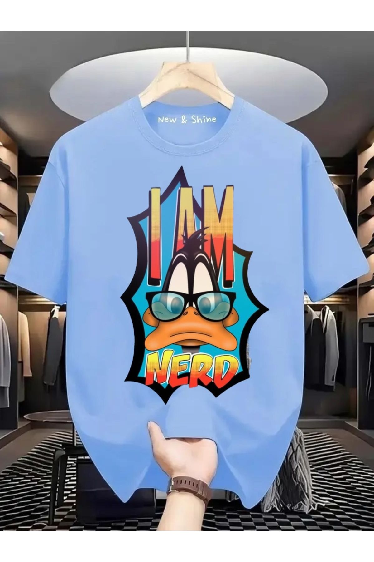 New Shine I'm Nerd Duffy Duck Baskılı Oversize T-Shirt