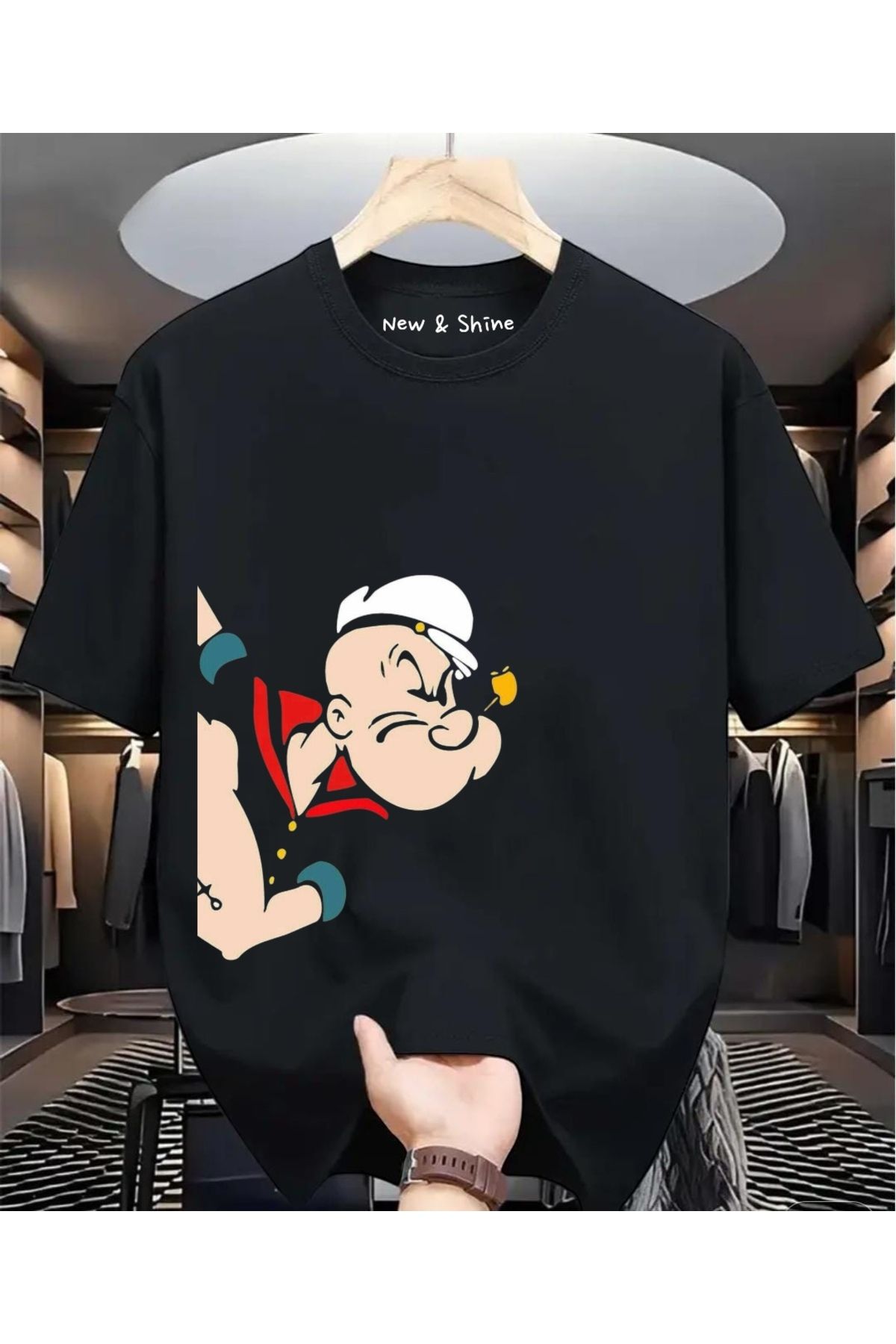New Shine Temel Reis Yanda Baskılı Oversize T-Shirt