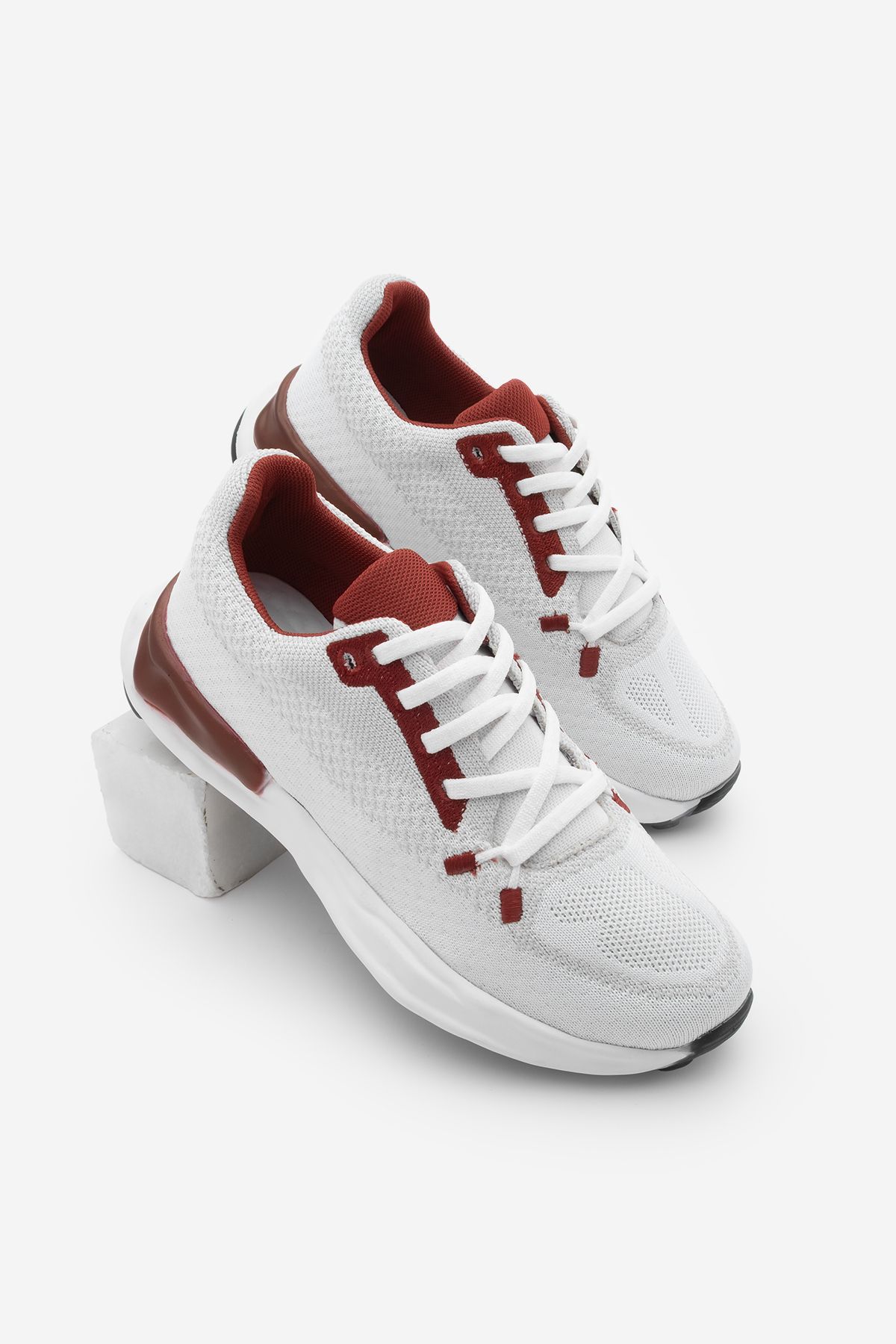 Marjin Kadın Sneaker Örgü Triko Koşu ve Yürüyüş Spor Ayakkabı Sinta Bordo