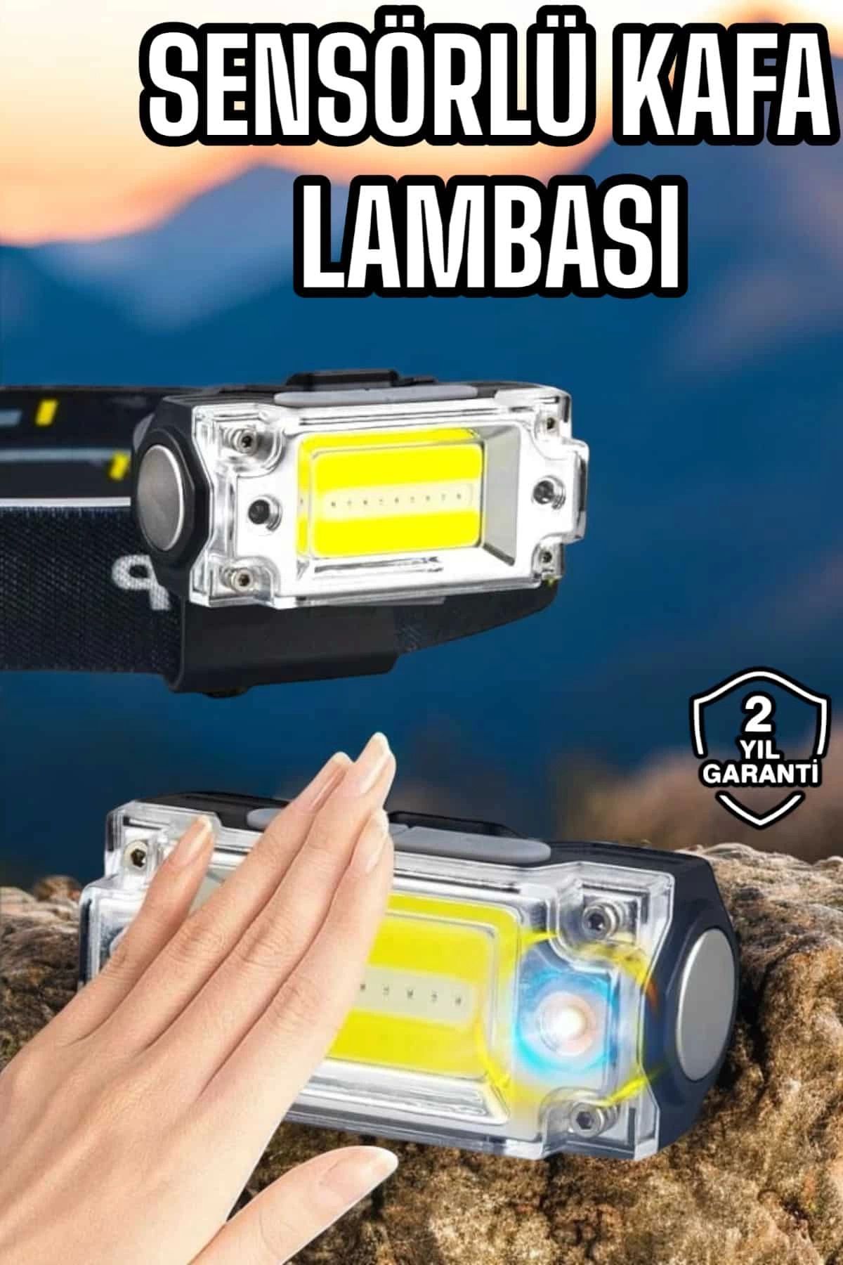 Heez Beyaz Led Işık Sensörlü Kafa Lambası Lityum Batarya Led El Fenerli Şarjlı