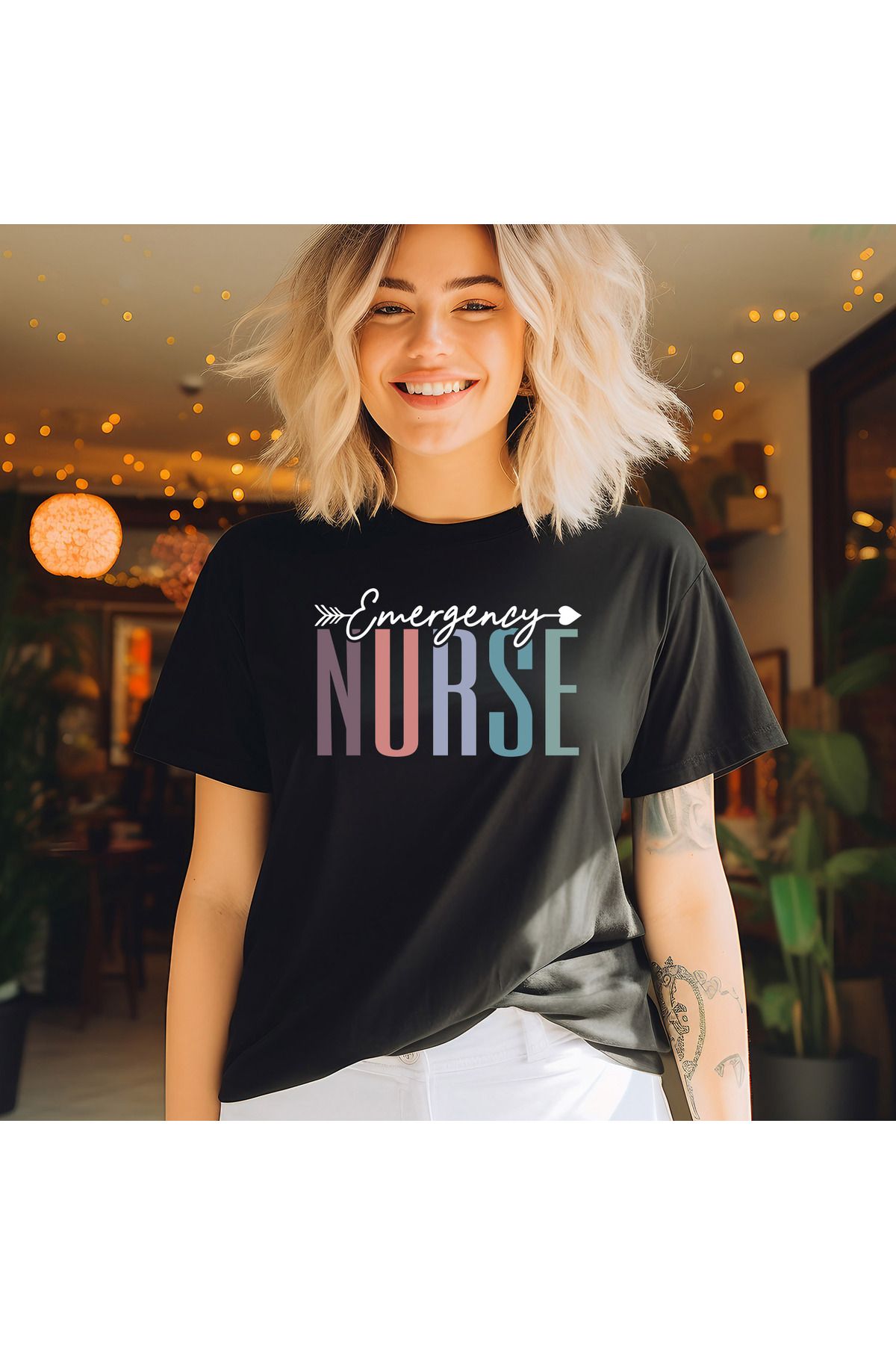 giftkonsept Emergency Nurse Hemşire Hediyelik %100 Pamuklu Regular Siyah Tişört