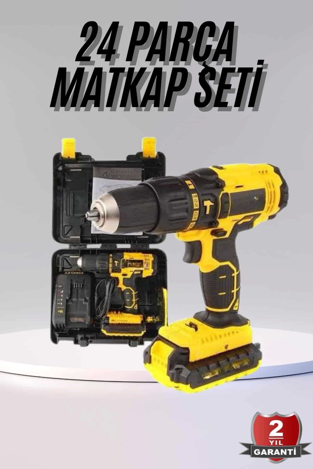 MELFSHOP Profesyonel Çift Bataryalı Akülü Vidalama Şarjlı Matkap 24 Parça